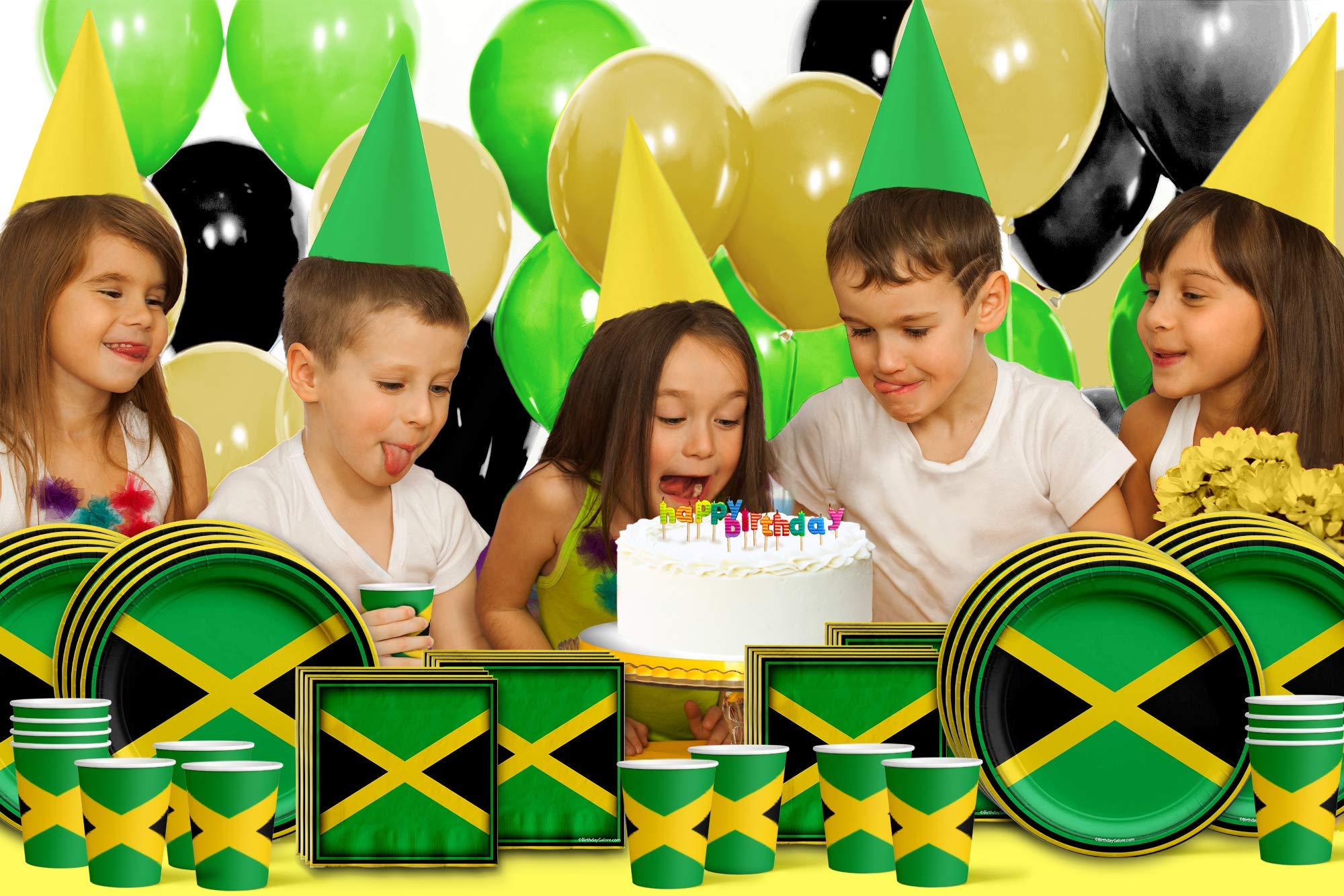 Jamaican Flag Themed Party Supplies Set - 16-Piece Tableware Kit with Plates, Napkins & Cups for Jamaica Birthday Celebrations & Caribbean Events