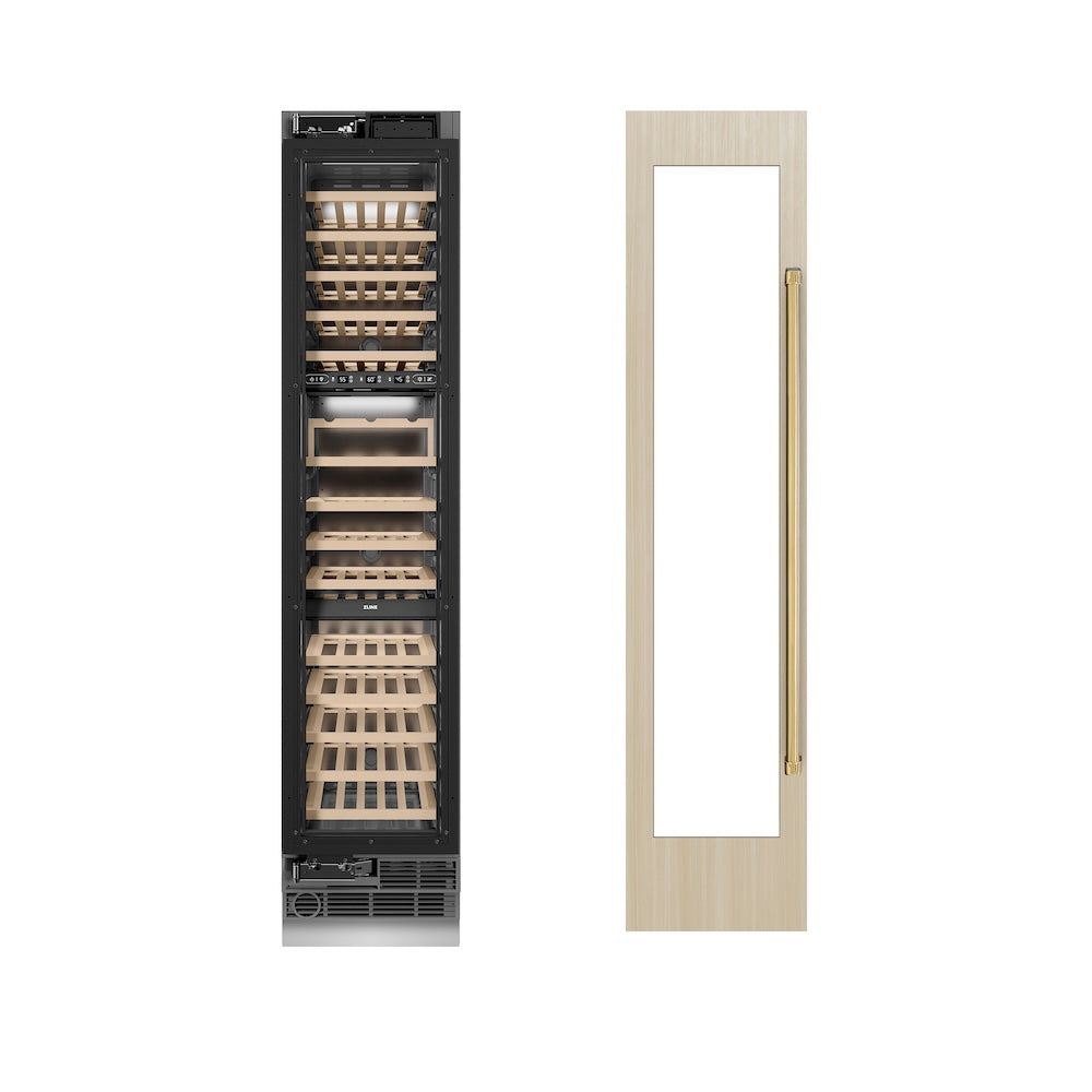 ZLINE Autograph Edition 18-Inch 9.0 cu. ft Triple Zone 68 Bottle Built-In Wine Cooler with Polished Gold Accents - Left Hinge Column Design for Home Bars, Restaurants & Wine Cellars (RBCWVLZ 18 G)