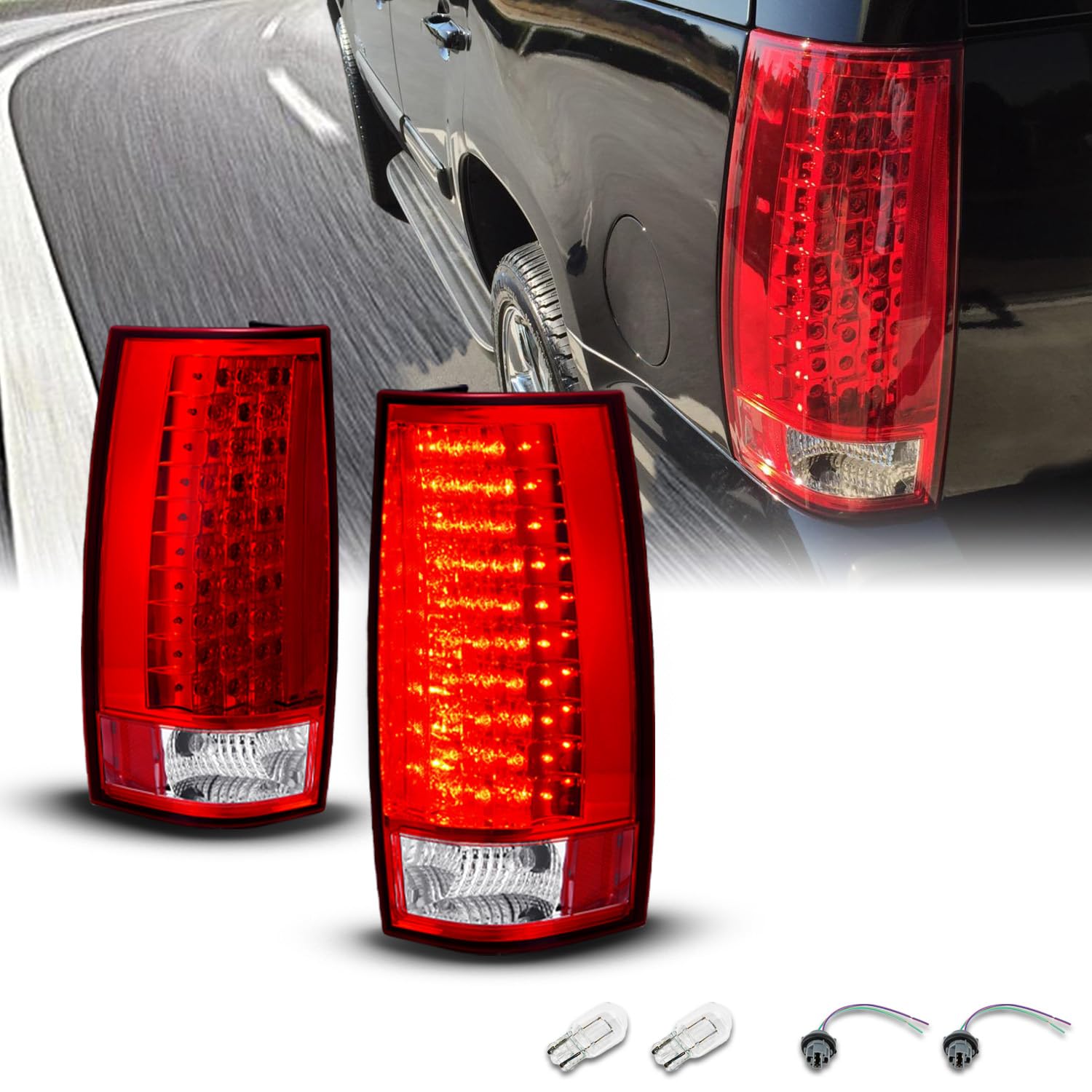 2007-2014 Chevy Tahoe Suburban GMC Yukon XL LED Tail Lights Assembly Pair - Rosso Red Replacement for Passenger & Driver Side | Enhanced Visibility & Style Upgrade