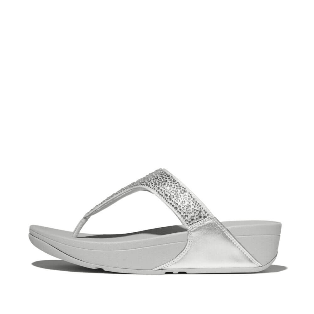 FitFlop Lulu Crystal Mix Sandals for Women - Comfortable Silver Glitter Flip Flops with Arch Support | Perfect for Beach, Pool, and Summer Vacation Outfits