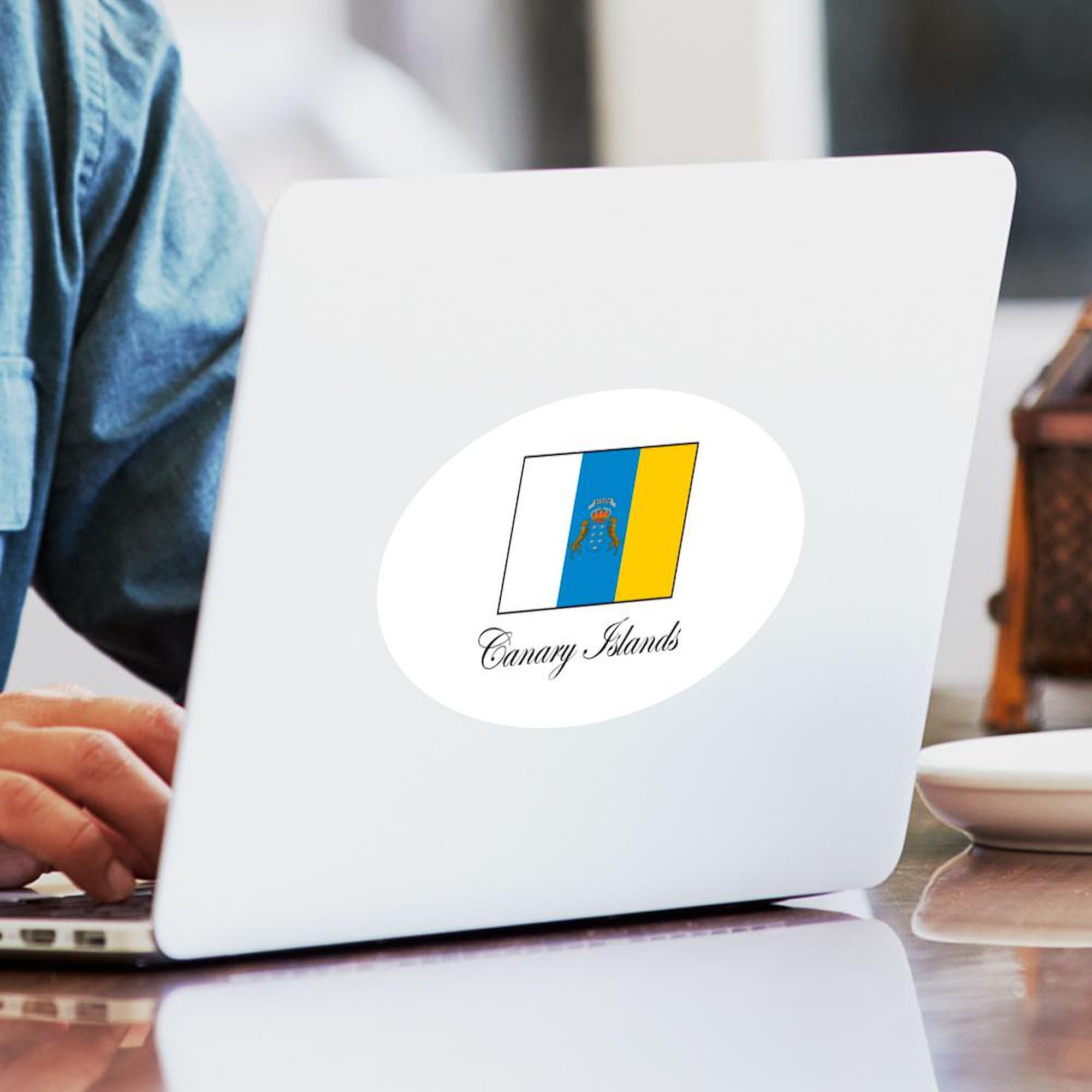 Canary Islands Flag Oval Sticker - Waterproof Vinyl Decal for Cars, Laptops, Windows - Perfect for Travel Lovers & Spanish Culture Enthusiasts