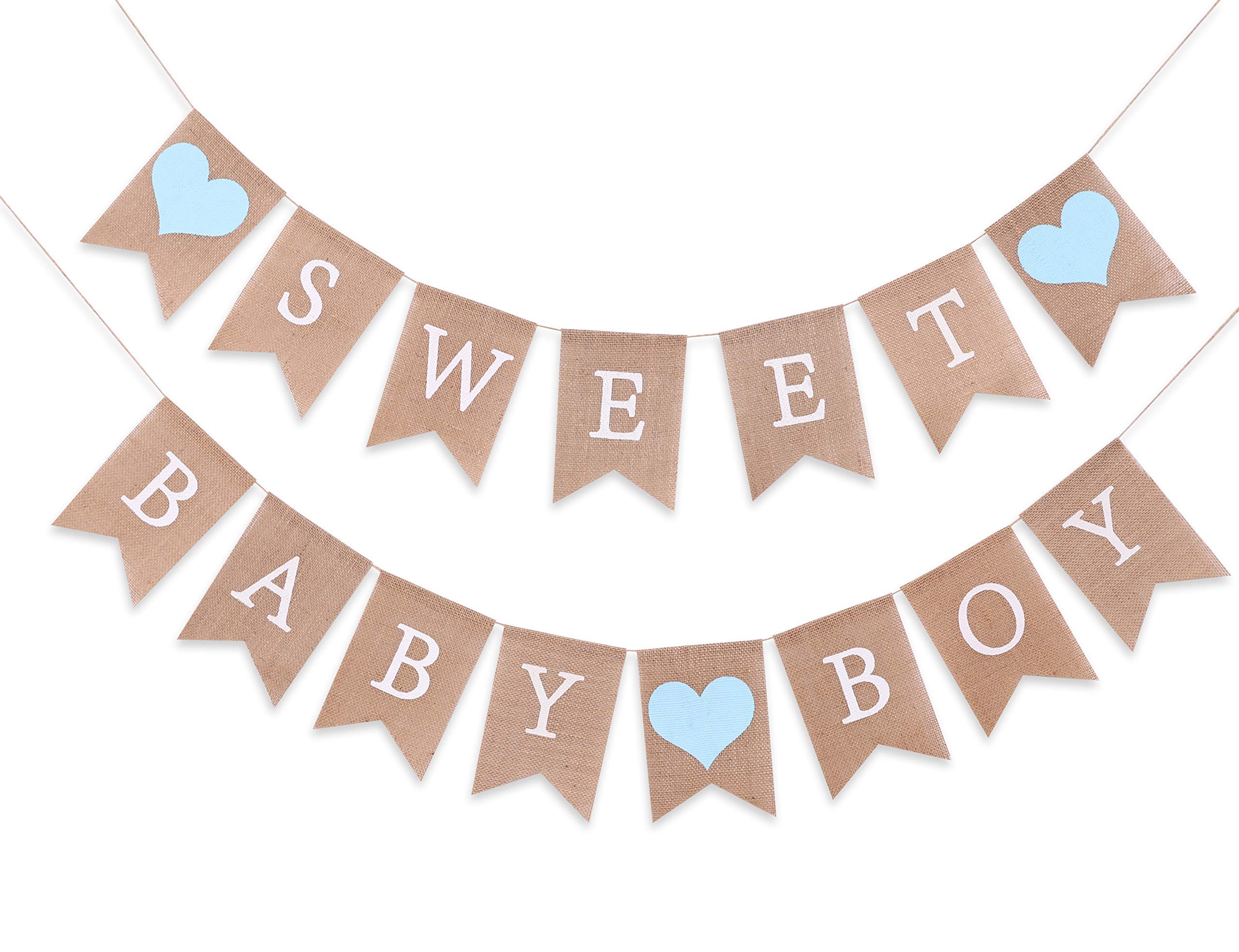 Sweet Baby Boy Burlap Banner - Rustic Baby Shower Decorations, Photo Booth Props, Gender Reveal Party Supplies (Blue) - Perfect for Nursery Wall Decor, Baby Shower Backdrop & Birthday Party Photo Backdrops