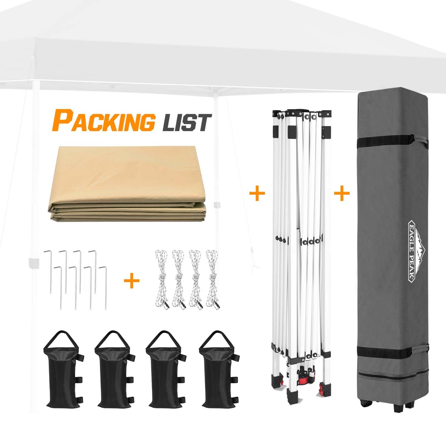 EAGLE PEAK 10x10 ft Pop Up Canopy Tent with Wheeled Carry Bag - Portable Instant Shelter for Outdoor Events, Beach, Camping & Backyard - Includes 8 Stakes, 4 Ropes & 4 Weight Bags - Easy Setup 100sqft Shade Canopy (Beige)