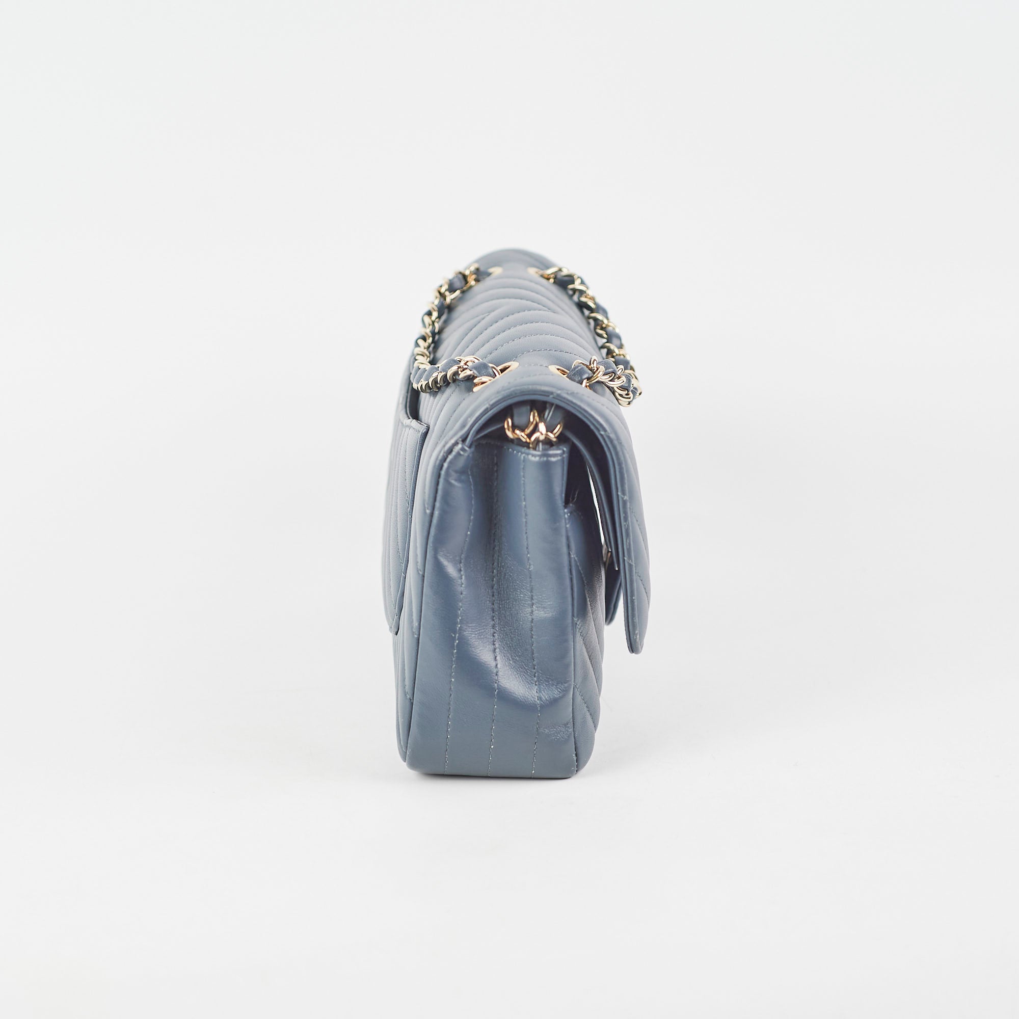 Chanel Chevron M/L Lambskin Classic Flap Bag in Dark Grey & Blue - Luxury Crossbody Shoulder Bag for Women, Perfect for Date Night & Special Occasions