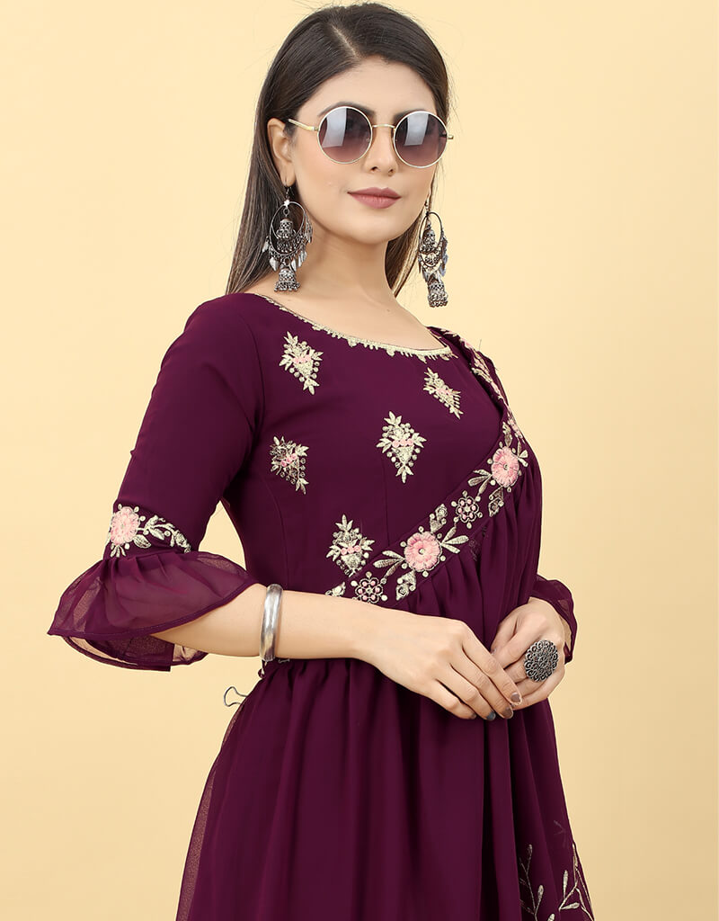 Elegant Blackberry Designer Party Wear Gown with Shrug - Formal Evening Dresses for Women, Prom, Cocktail & Wedding Events