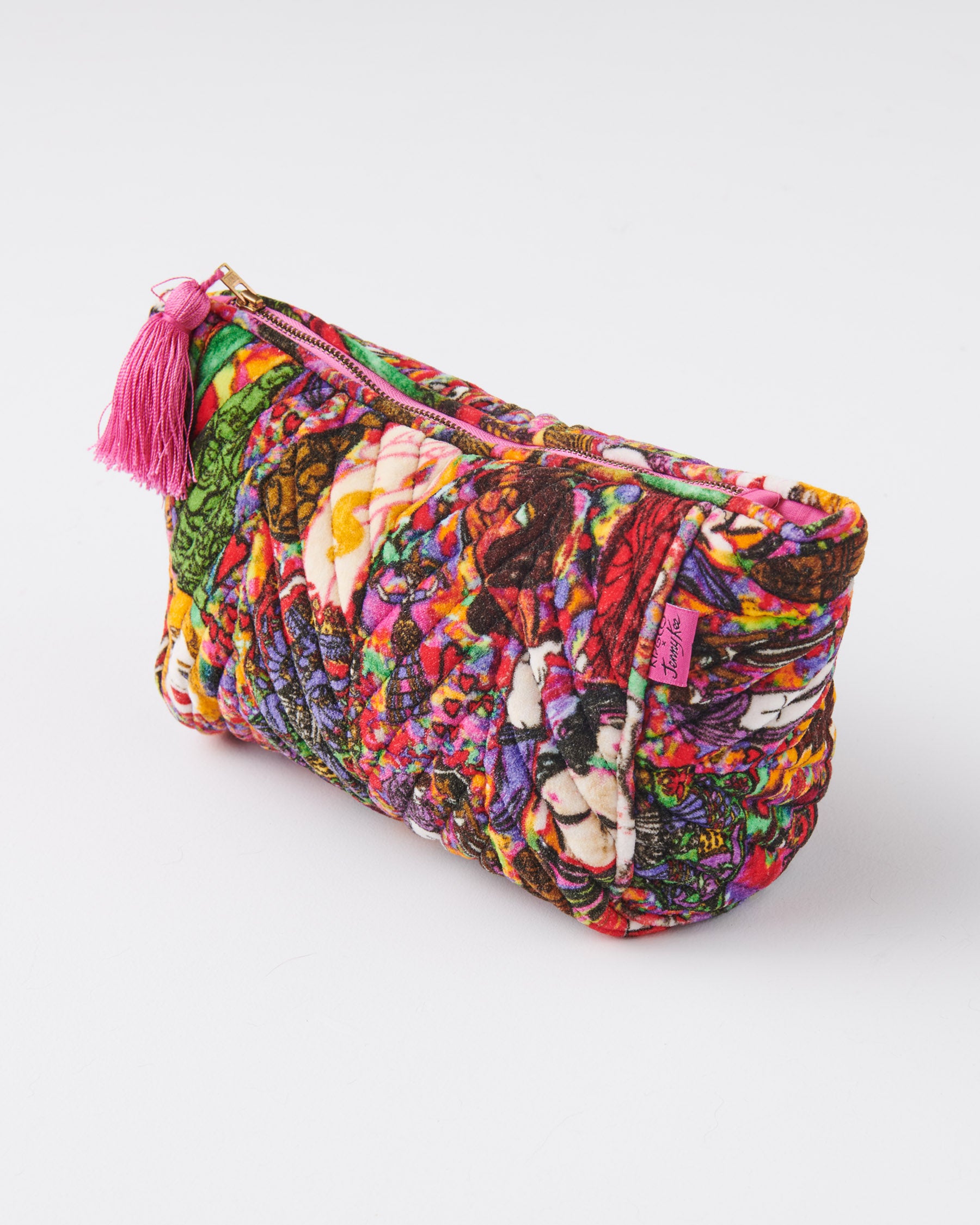 Kip&Co x Jenny Kee Goddesses Velvet Toiletry Bag - Waterproof Travel Cosmetic Pouch for Women | Perfect for Makeup, Skincare & Travel Essentials (Pink Floral Design)