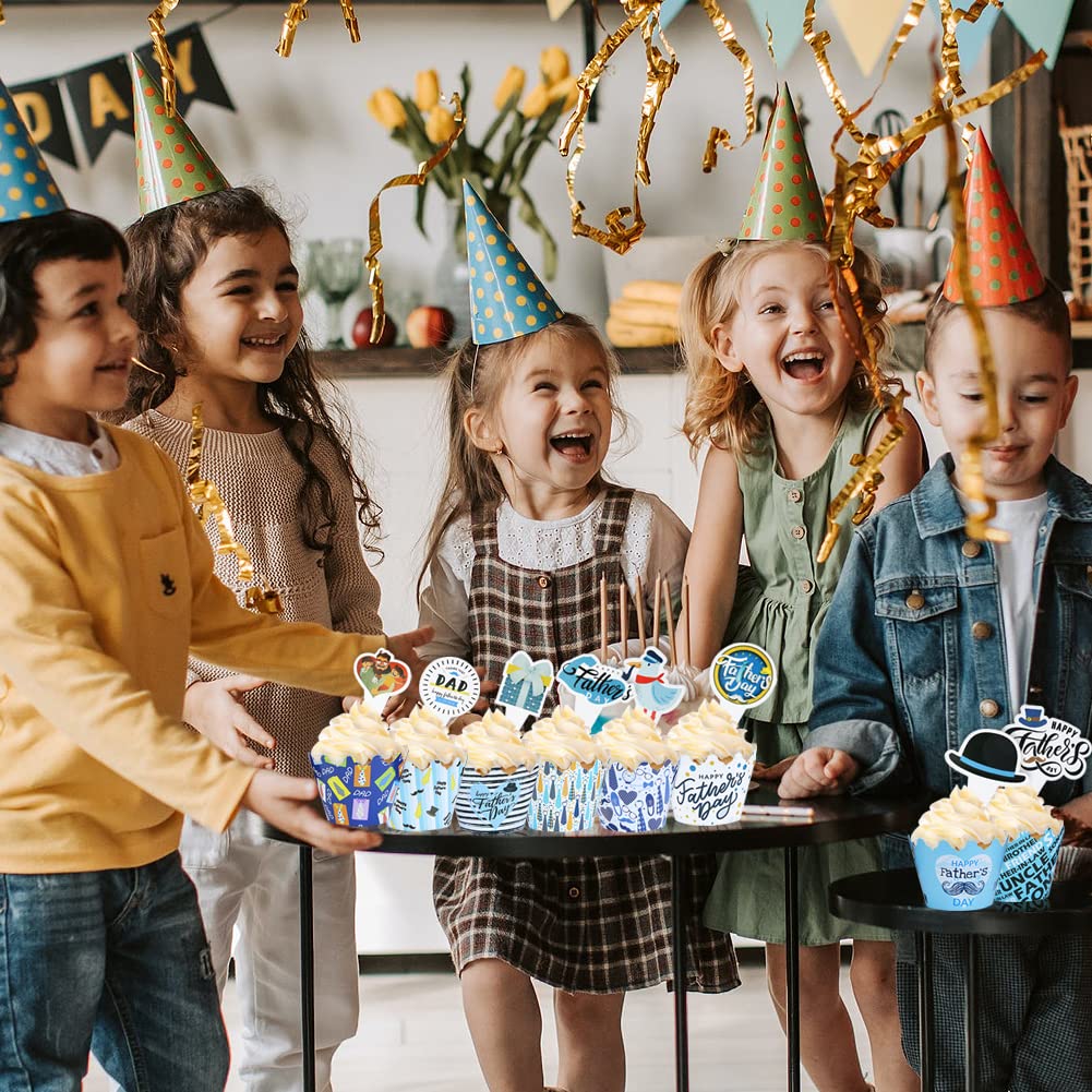 48 Pcs Happy Father's Day Cupcake Toppers & Wrappers - Father's Day Party Decorations, Cake Cupcake Decorations for Dad, Daddy Birthday Party, Table Decor Supplies - Perfect for Father's Day Celebrations, Birthday Parties & Family Gatherings