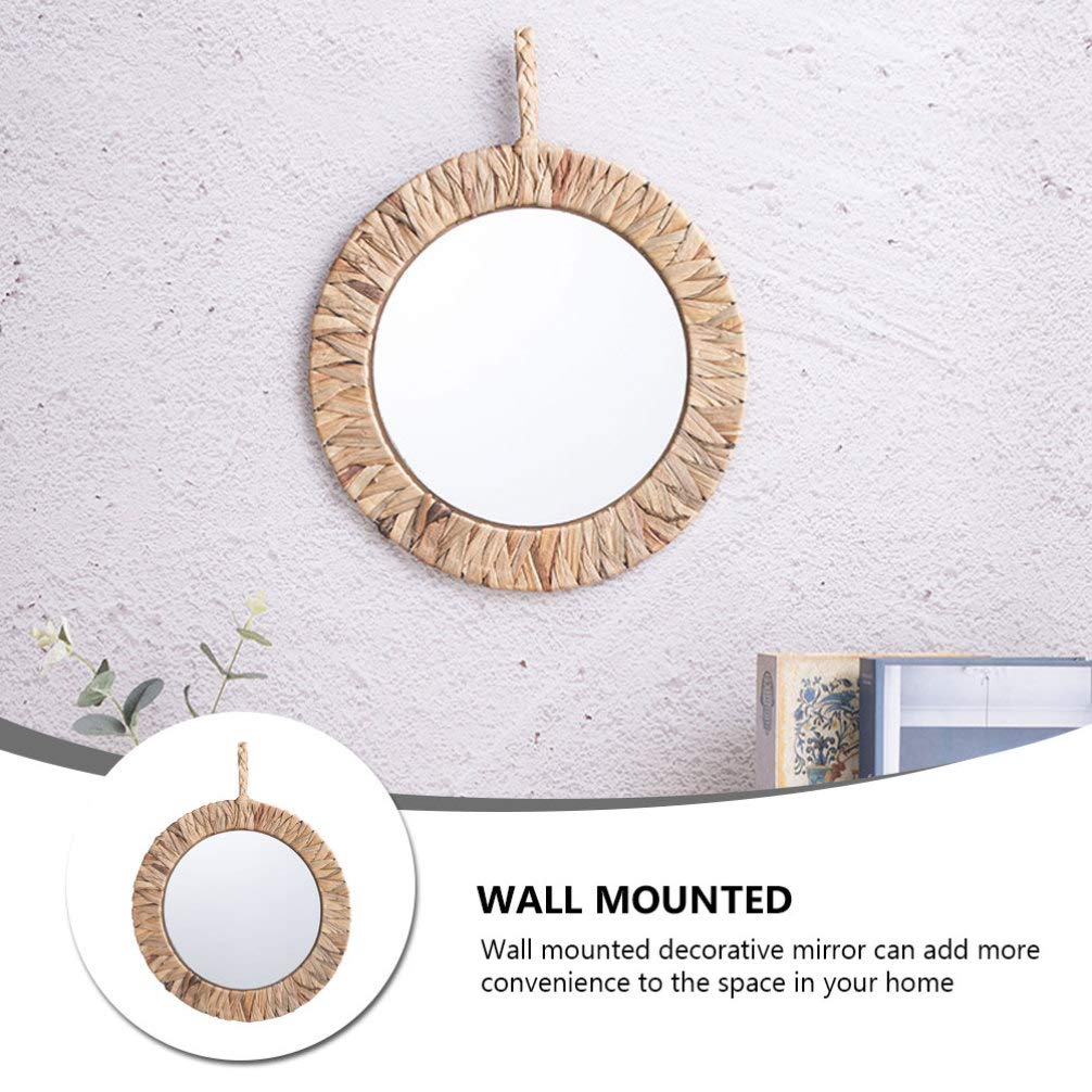 Hemoton Rattan Hanging Mirror - Handwoven Woven Wall Mirror for Dressing, Makeup & Home Decor - Boho Chic Bathroom, Bedroom & Vanity Mirror for Photography & Wall Art