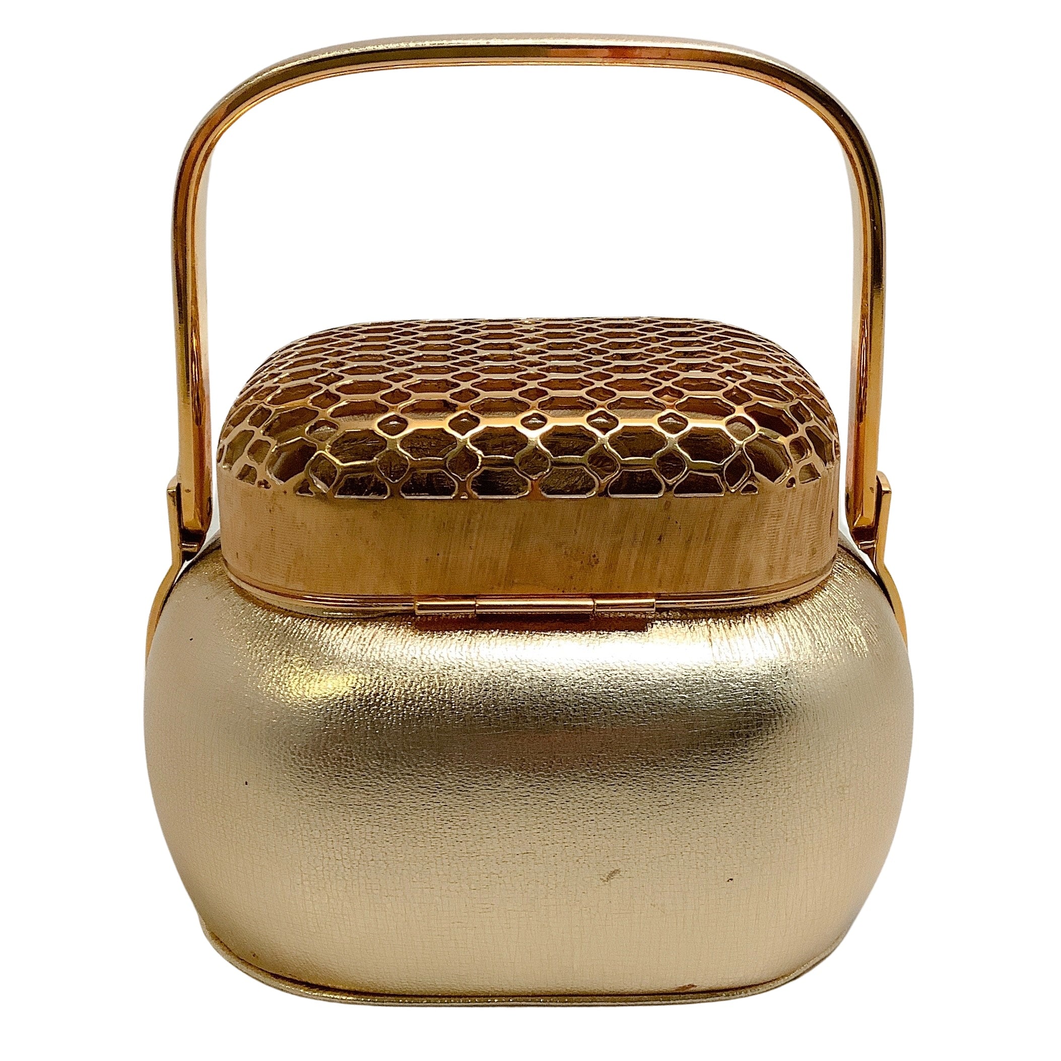 Vintage Judith Leiber Gold Leather Evening Clutch with Metal Mesh Top - Perfect for Formal Events, Weddings & Special Occasions