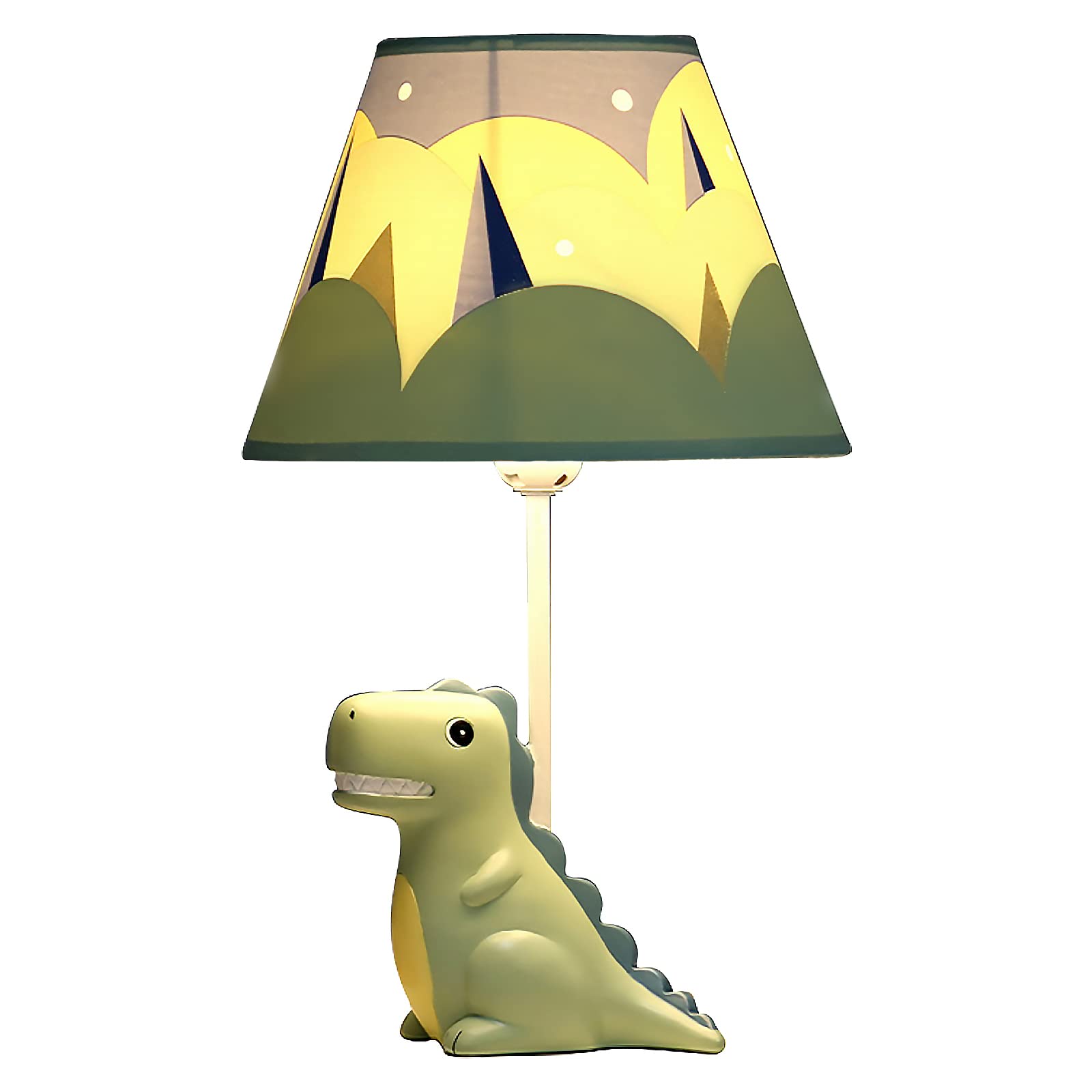Dinosaur Table Lamp for Kids - 13 Inch LED Bedside Desk Lamp with Barrel Lampshade, Green Dinosaur Night Light for Boys Room Decor | Perfect for Bedtime Reading, Nursery Lighting & Children's Bedroom Accessories