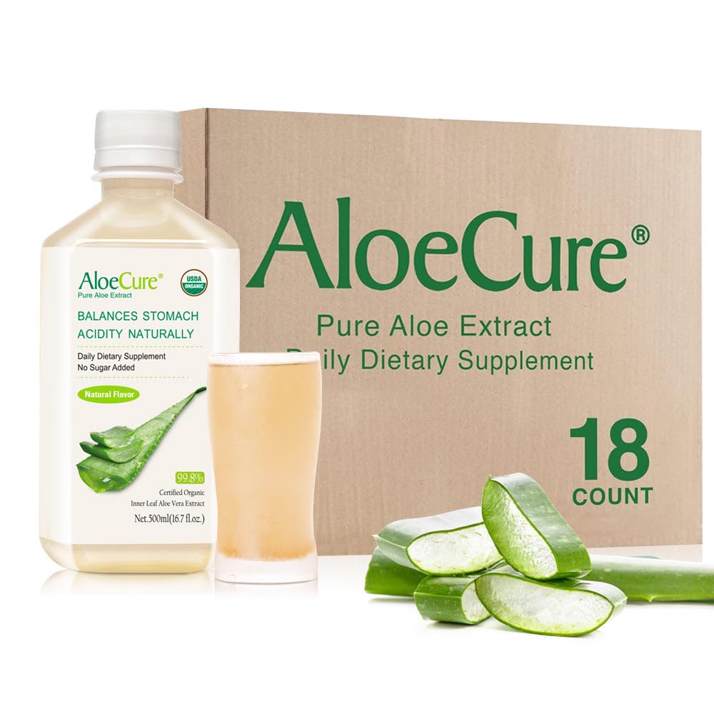 USDA Organic Aloe Vera Juice - Pure Aloe Juice for Digestion, Immune Support & Stomach Health | 18-Pack 500ml Bottles | Fresh Harvest Within 12 Hours | Perfect for Daily Wellness, Detox & Skin Care