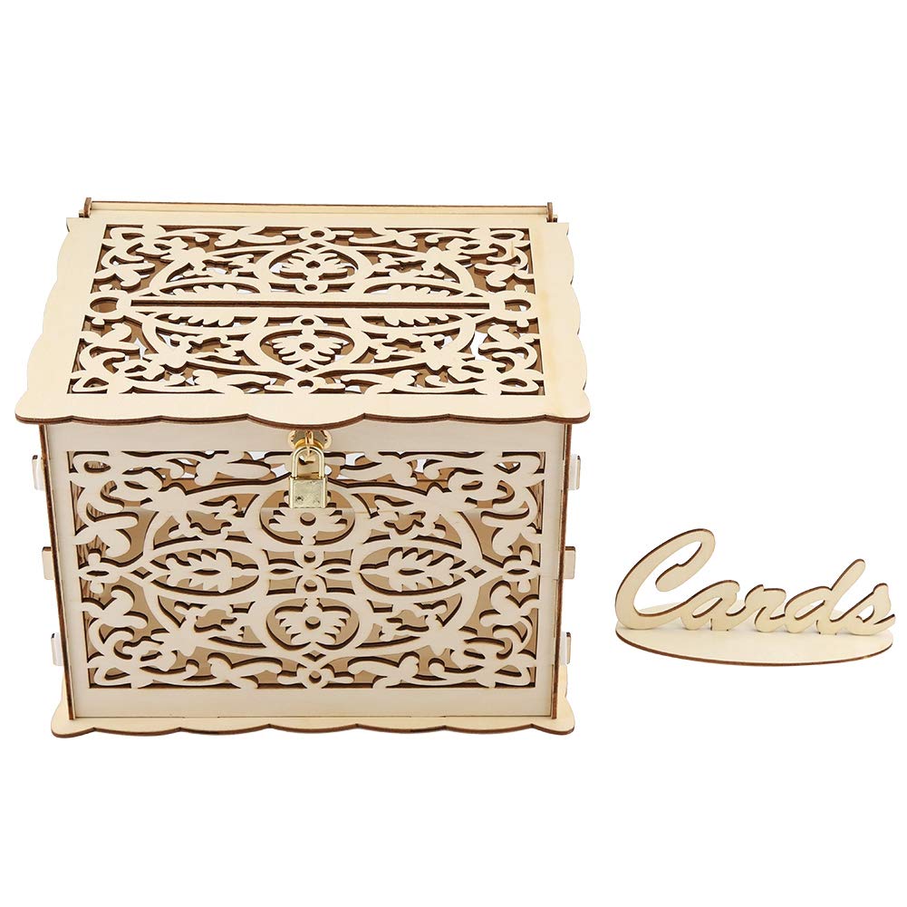 Elegant Decorative Wedding Card Box with Hollow Envelope Design & Secure Padlock - Perfect for Wedding Reception, Baby Shower, Graduation Cards & Special Occasions
