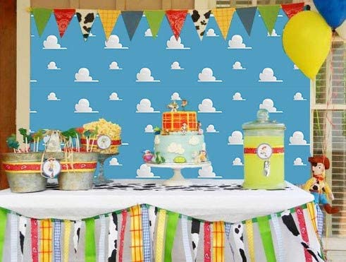 Blue Sky White Cloud Step and Repeat Photography Backdrop - 5x3ft Vinyl Photo Background for Newborn Baby Shower, Cartoon Boy Story Party, Birthday Decorations - Perfect for Studio Props, Cake Table Decor, and Kids Birthday Banners