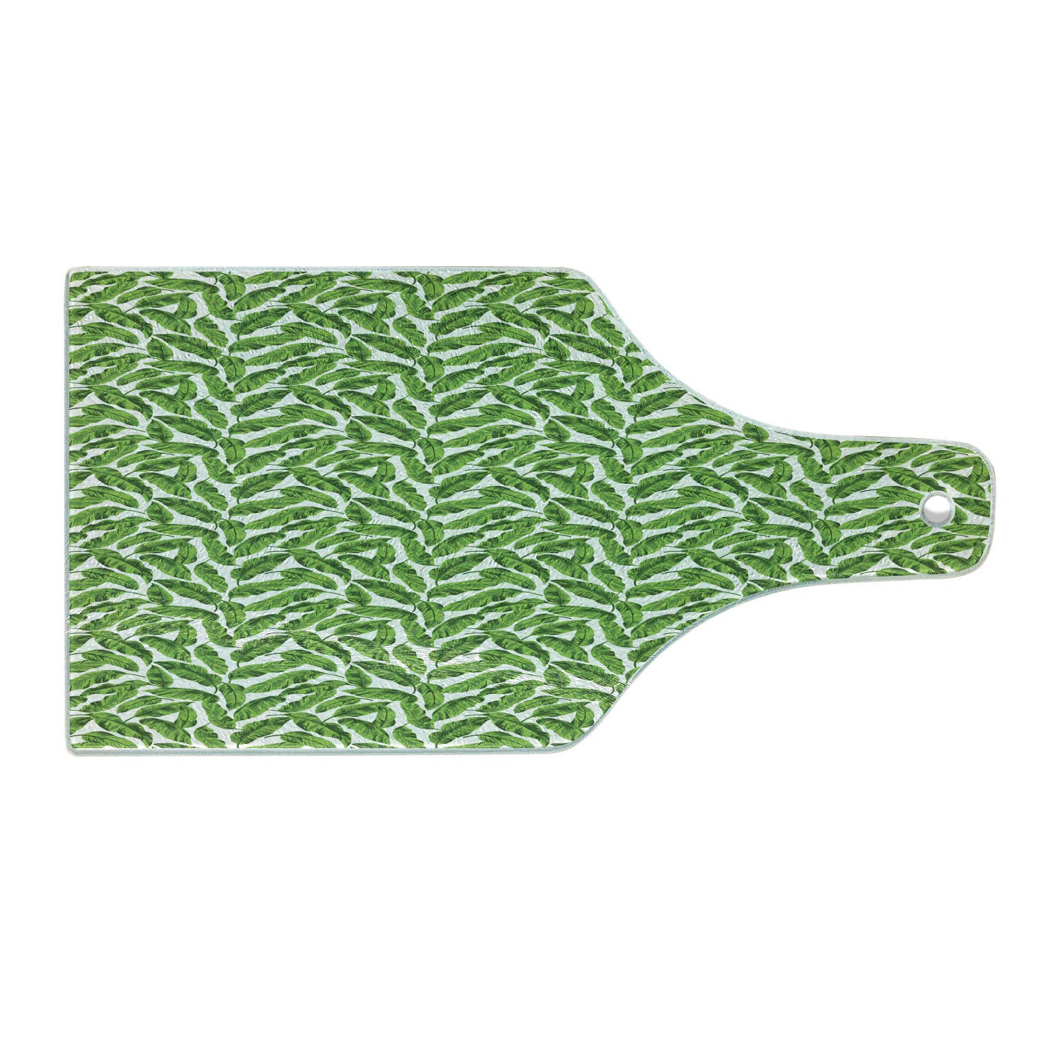Ambesonne Banana Leaf Tempered Glass Cutting Board - Vibrant Madagascar Foliage Design, Decorative Serving Board for Kitchen & Dining - Wine Bottle Shape in Lime Green & White - Perfect for Entertaining, Charcuterie & Cheese Platters
