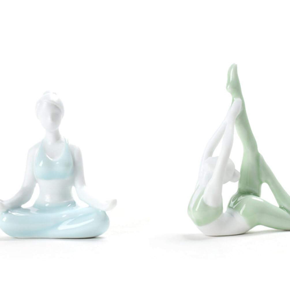 VICASKY Light Green Ceramic Yoga Pose Statue - Meditation & Yoga Figurine Collection, Decorative Girl Sculpture for Desktop, Shelf & Coffee Table - Perfect for Yoga Studios, Home Decor & Mindful Spaces