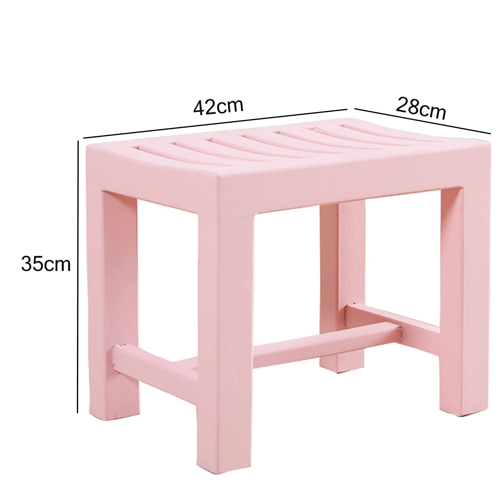 Waterproof Modern Wooden Bathroom Stool - Non-Slip Bathtub Spa Chair for Adults, Shower Stool with Anti-Skid Feet, Pink Wooden Stool for Living Room & Bedroom (42x28x35cm) - Perfect for Bathing, Relaxing & Changing Shoes