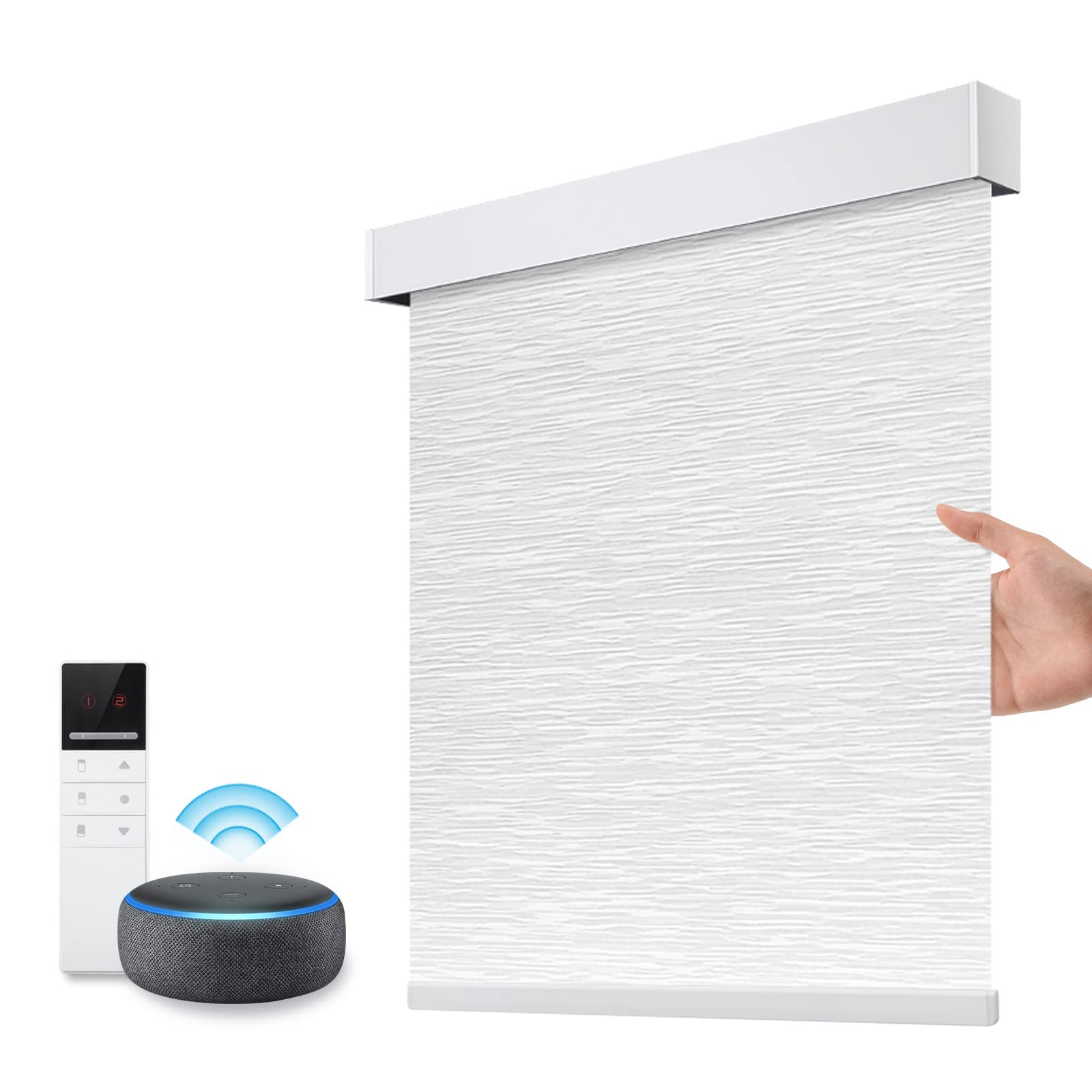 Smart Motorized Blackout Roller Blinds with Remote Control - Wireless & Rechargeable Window Shades for Home, Office & Restaurant - Customizable 3867FWLS (Ramie White) - Perfect for Light Control & Privacy in Bedrooms & Workspaces