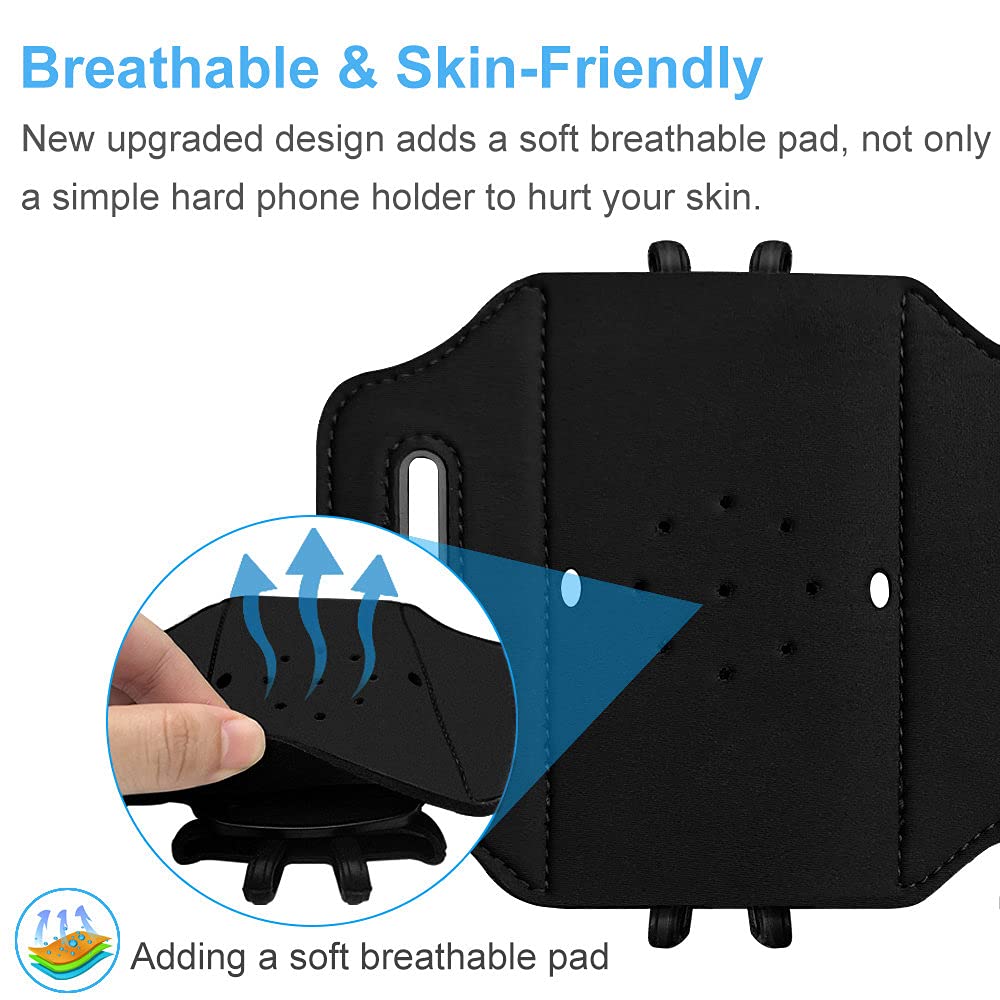 Rotatable Running Armband for iPhone 16 15 14 13 12 Pro Max Plus & Samsung Galaxy S25 S24 S23 S22 Ultra Note - Adjustable Phone Holder with Headset Pocket - Perfect for Jogging, Gym Workouts & Outdoor Activities (Black)