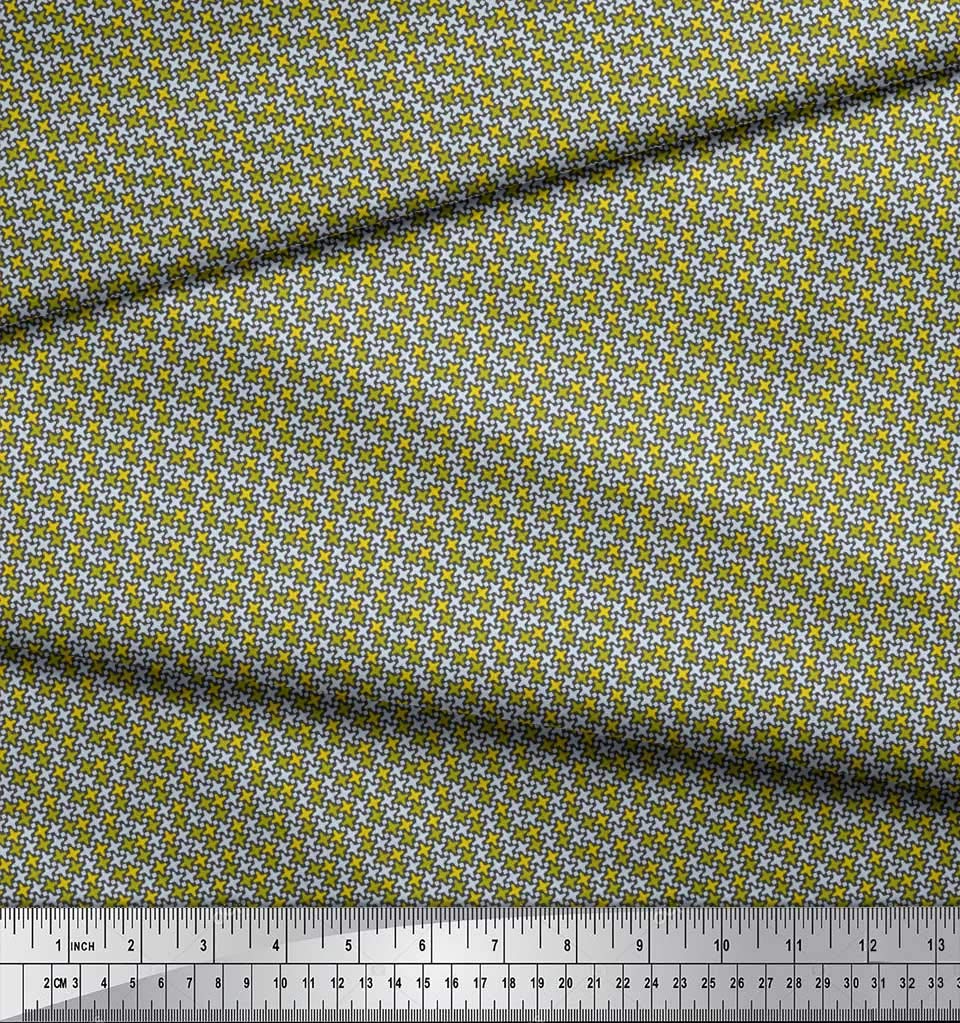 Soimoi Georgette Viscose Grey Fabric by The Yard - 42 Inch Wide Diamond Cross Geometric Print Shirting Material for Dresses, Blouses & DIY Fashion Projects