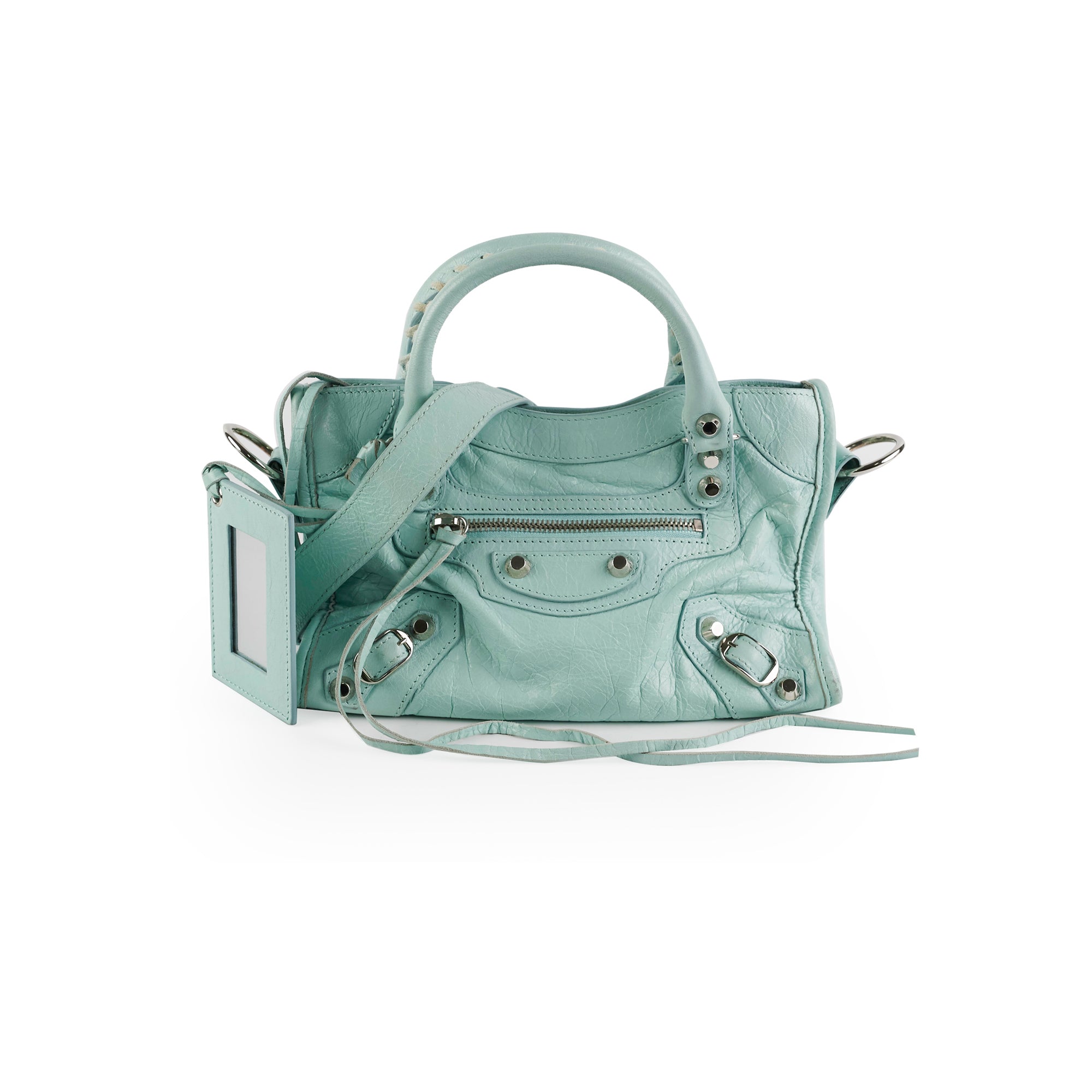 Balenciaga Classic Mini City Blue Leather Tote Bag for Women - Stylish Handbag for Work, Travel & Everyday Use