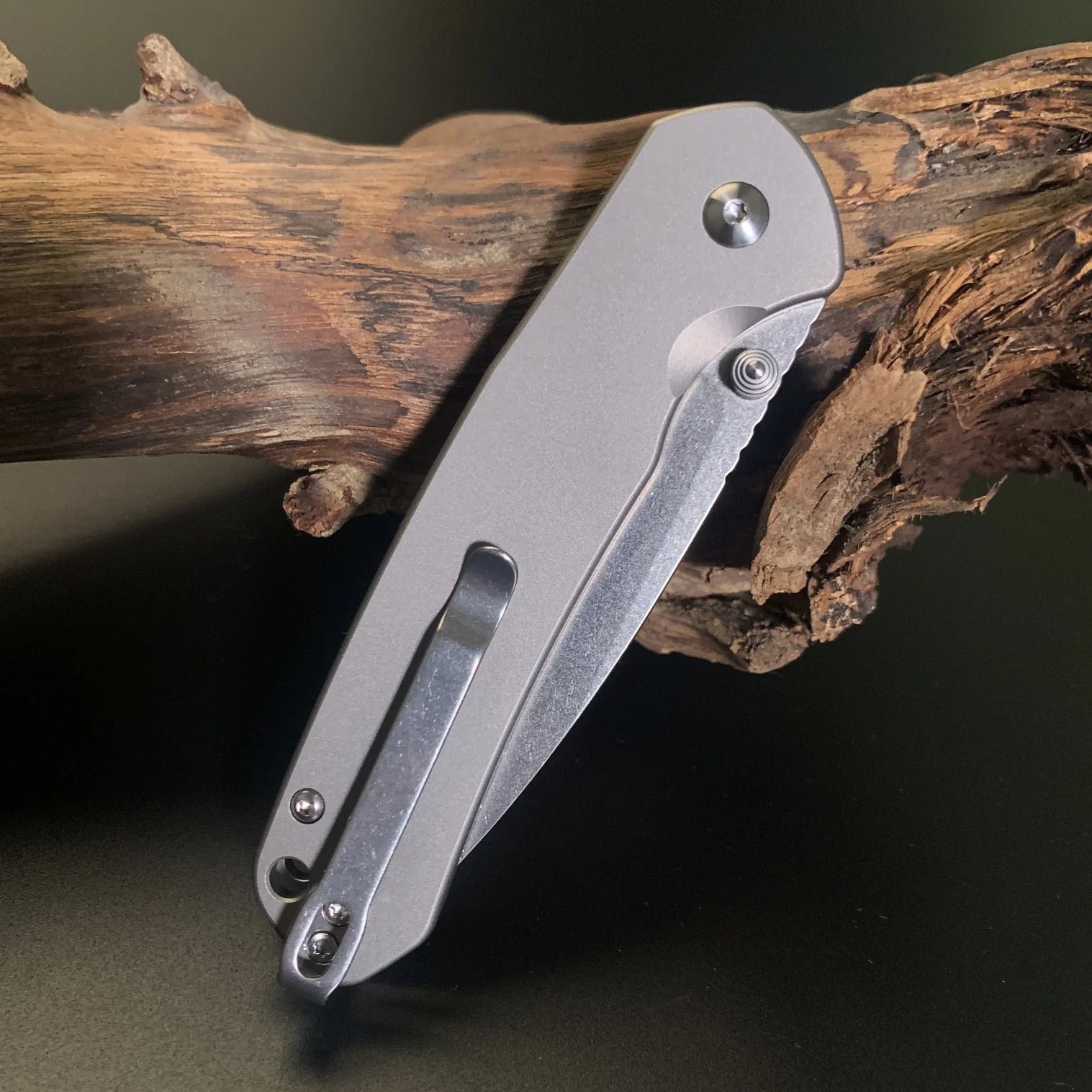 CJRB Pyrite Button Lock Folding Knife - Stonewash Drop Point Blade, Stainless Steel Handles - EDC Pocket Knife for Outdoor, Camping & Everyday Carry