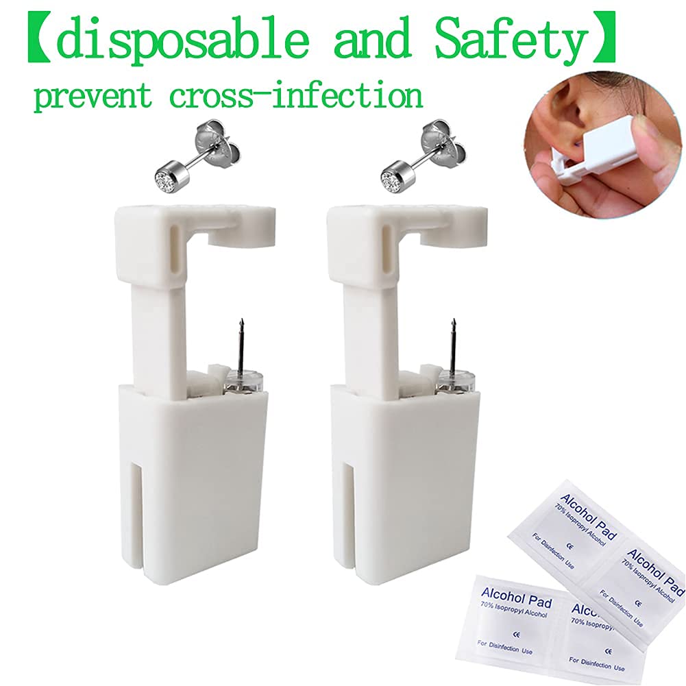 2 Pack Disposable Self Ear Piercing Gun Kit - Safe & Easy Ear Piercing Tool with Stainless Steel Studs for Cartilage, Lobe & Helix - Perfect for Home Use, Gifts & First-Time Piercing