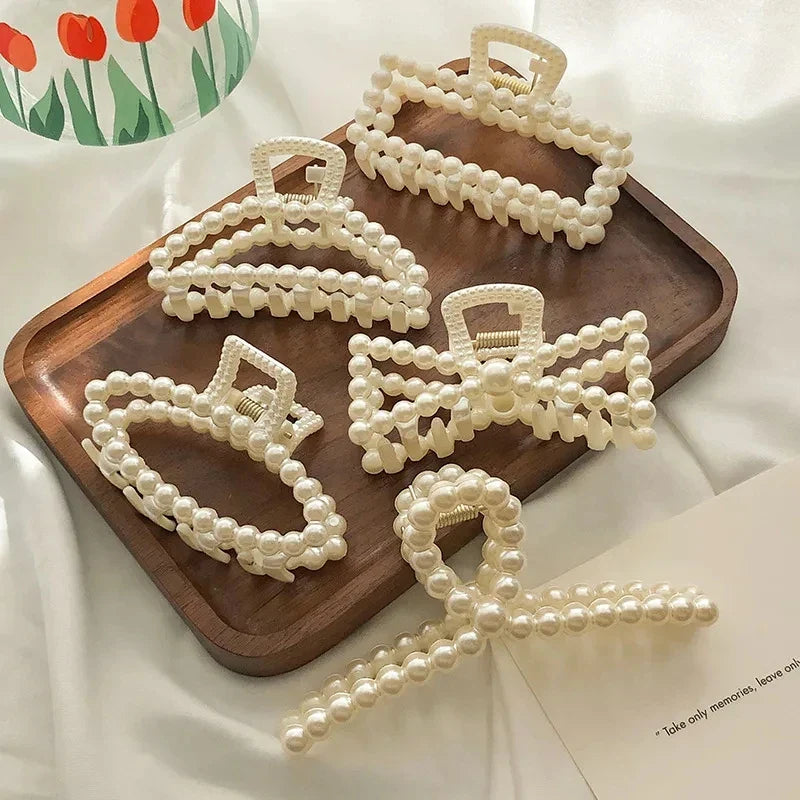 4/5/6PCS Elegant Pearl Hair Claws for Women - Fashion Geometric Hairpins, Barrettes Headwear, Ponytail Hair Clips - Perfect for Weddings, Parties & Everyday Styling