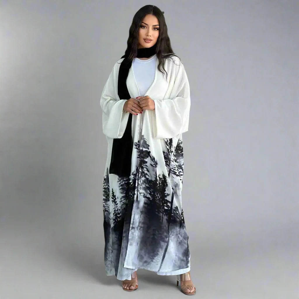Stylish Tie-Dye Muslim Women's Cardigan Open Abaya Dress - Perfect for Prayer, Modest Fashion & Everyday Wear