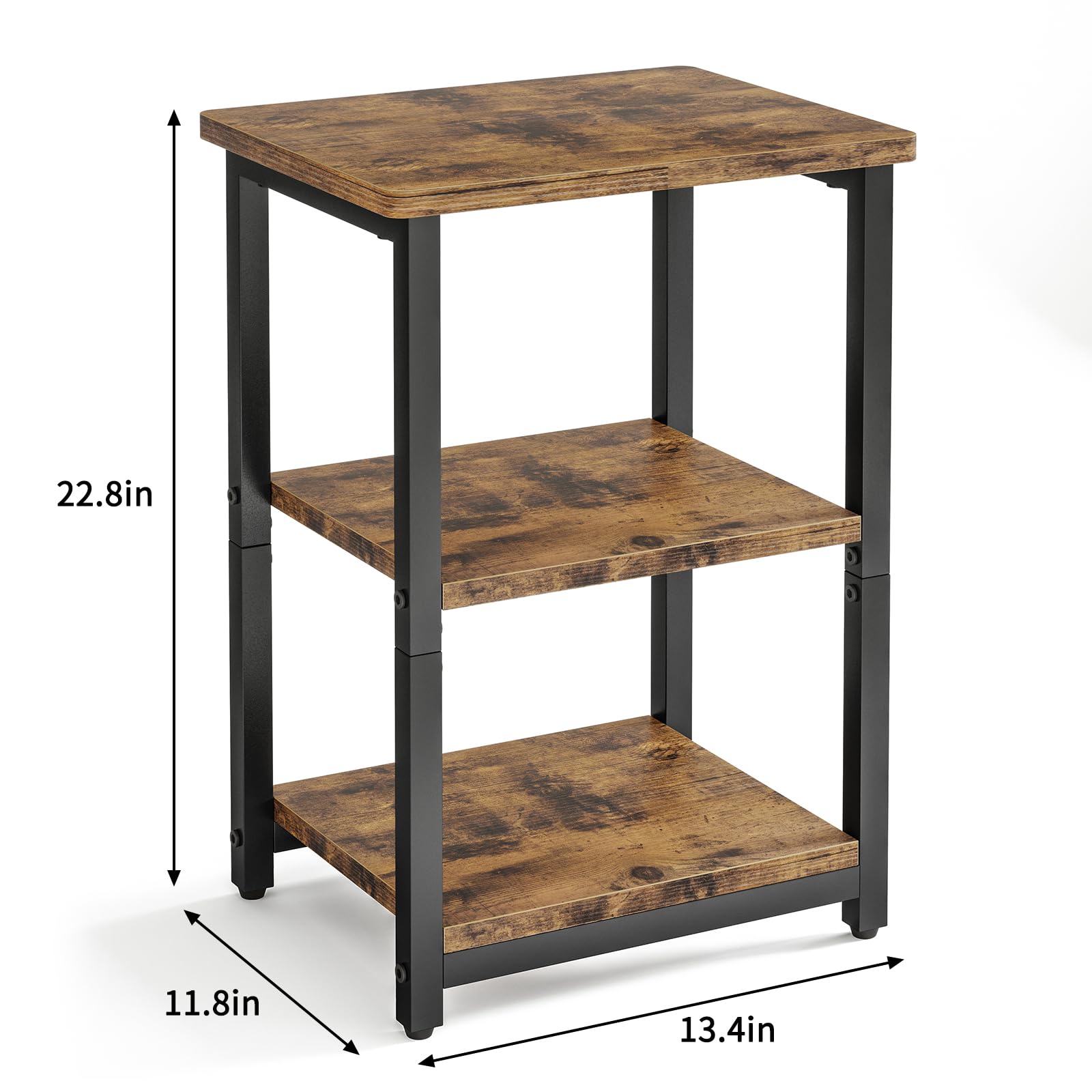 3-Tier Rustic Side Table - Small End Table & Nightstand for Living Room, Bedroom & Office | Fixwal Sofa Table in Brown & Black | Perfect for Holding Drinks, Books & Decor