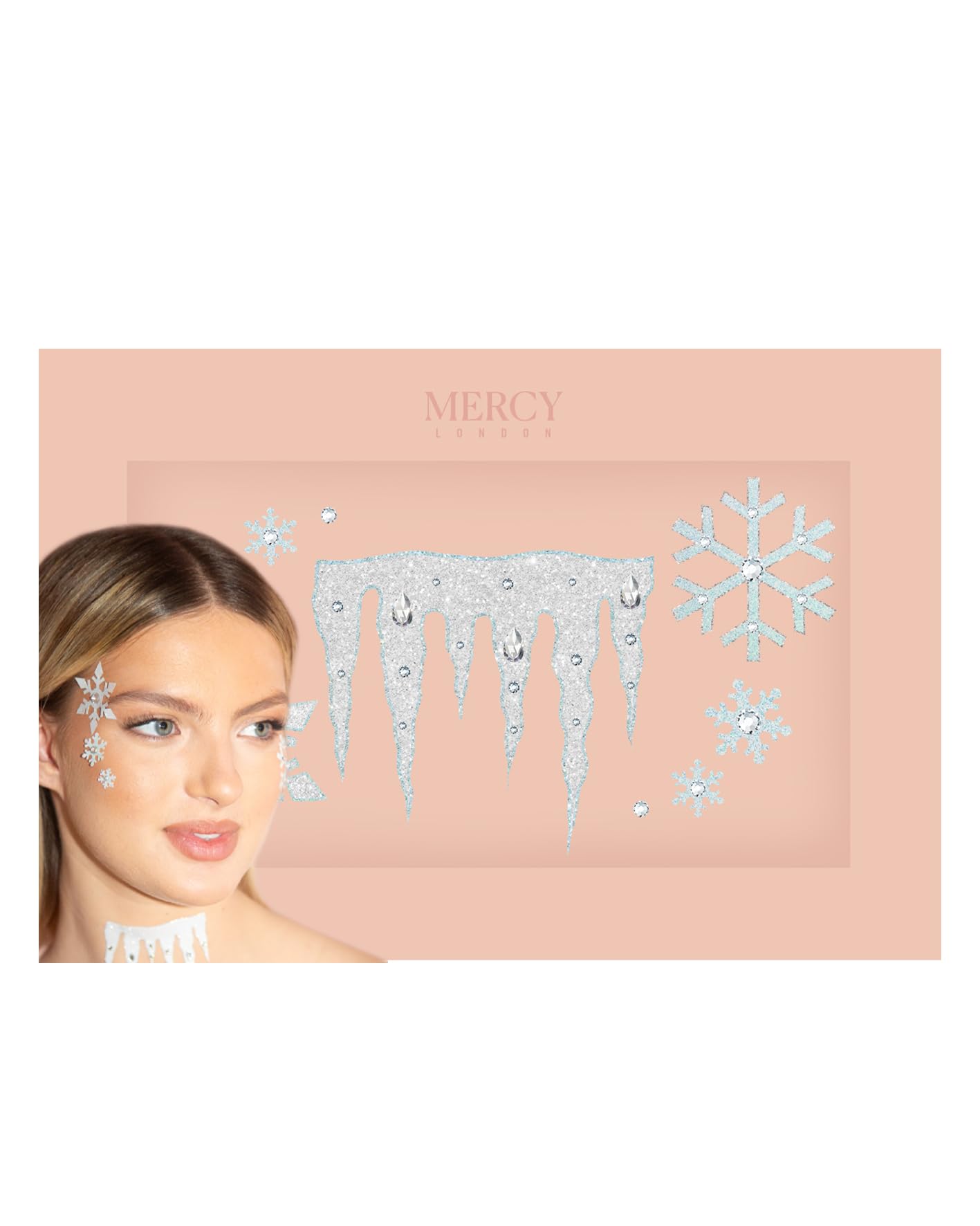 Mercy London Ice Queen Face Jewels - Frozen Costume Accessories with Stick-On Face Gems for Halloween, Cosplay & Themed Parties | Glittering Rhinestone Headpiece for Elsa Costume & Winter Queen Looks