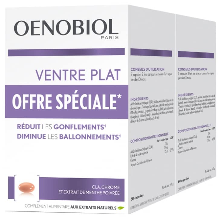 Oenobiol Women 45+ Flat Belly Supplement - 2 x 60 Gel Caps for Abdominal Fat & Localized Pads - Supports Weight Loss & Toning for Mature Women - Perfect for Post-Menopause & Healthy Lifestyle