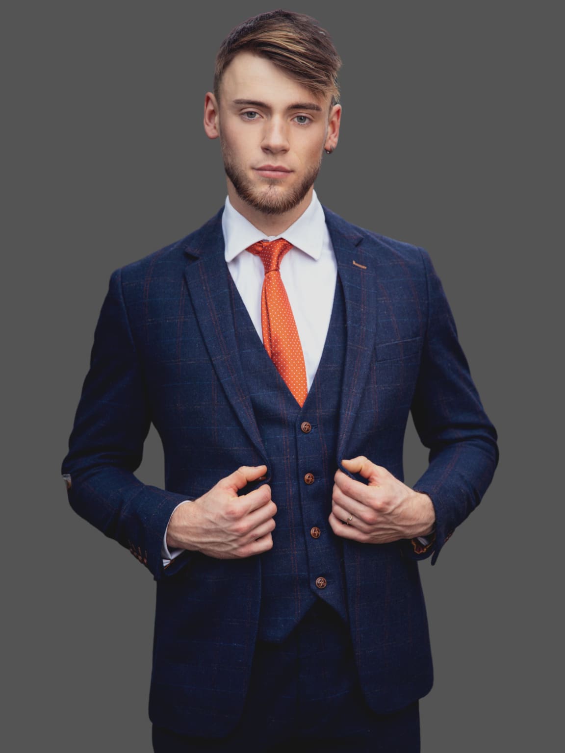 Barucci Bruno Men's Navy Slim Fit Tweed Blazer Jacket for Business, Wedding & Formal Events | Classic Tailored Suit Coat for Office & Special Occasions
