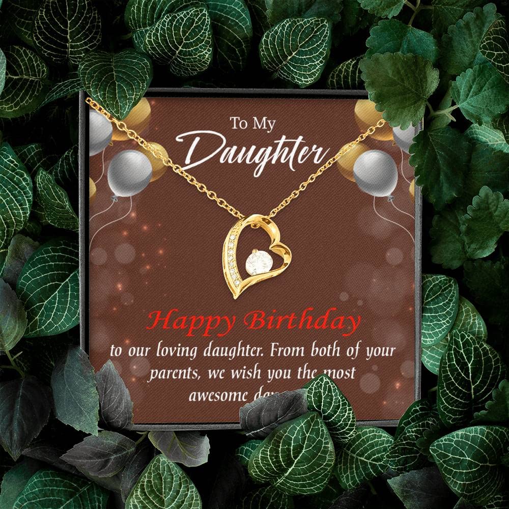Personalized Daughter Birthday Necklace - Forever Love Heart Pendant with CZ Stones & Gift Card - Perfect for Birthdays, Graduation, Mother's Day & Special Occasions