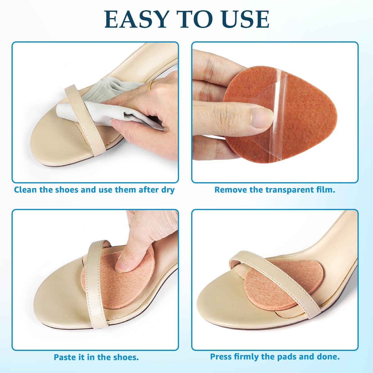 8-Pack Wool Felt Metatarsal Pads for Morton's Neuroma Relief - Self-Adhesive Gel Ball of Foot Cushions for High Heels & Dress Shoes - 0.2