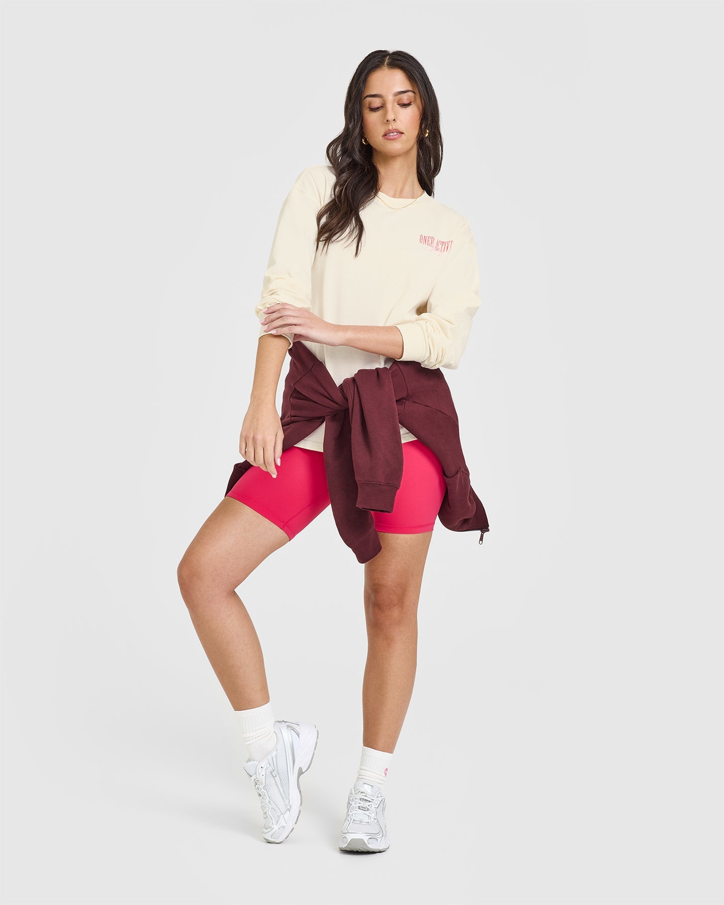 Oner Graphic Washed Long Sleeve T-Shirt for Women | Vintage Distressed Off White Cotton Top | Casual Streetwear, Layering, Fall Outfits