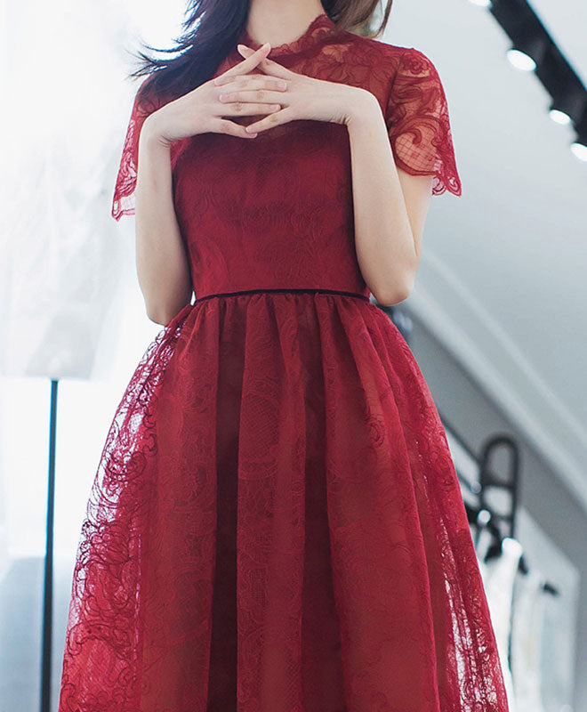 Burgundy Lace Short Prom Dress for Women - Elegant Burgundy Evening Gown for Homecoming, Cocktail Party & Special Occasions