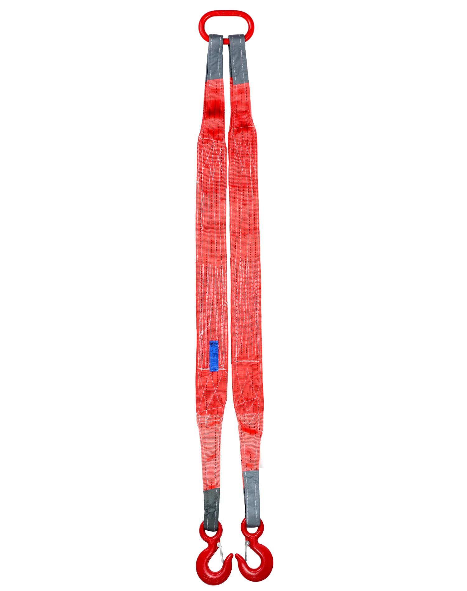 QWORK 2 Leg Bridle Web Sling - 6.56Ft Heavy Duty Steel Sling with Grab Hooks - 22000 lbs Capacity for Lifting & Rigging - Perfect for Construction, Warehouse, and Industrial Material Handling