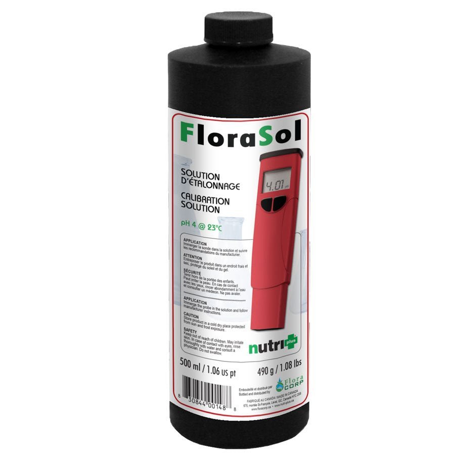Nutri+ FloraSol pH 4 Calibration Solution for Hydroponics & Aquariums - Accurate pH Meter Calibration Fluid for Precise Plant Growth Monitoring