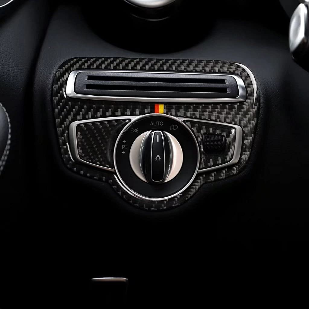 Mercedes-Benz C E Class GLC W213 W205 X253 2015-2021 Carbon Fiber Headlight Switch Frame Trim Sticker - Black Interior Upgrade for Enhanced Luxury Driving Experience