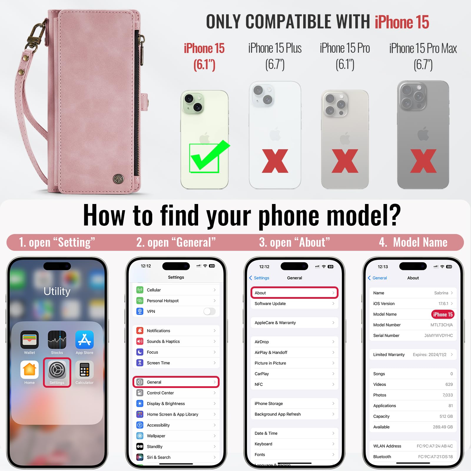 RFID Blocking PU Leather Magnetic Flip Wallet Phone Case for iPhone 15 (6.1
