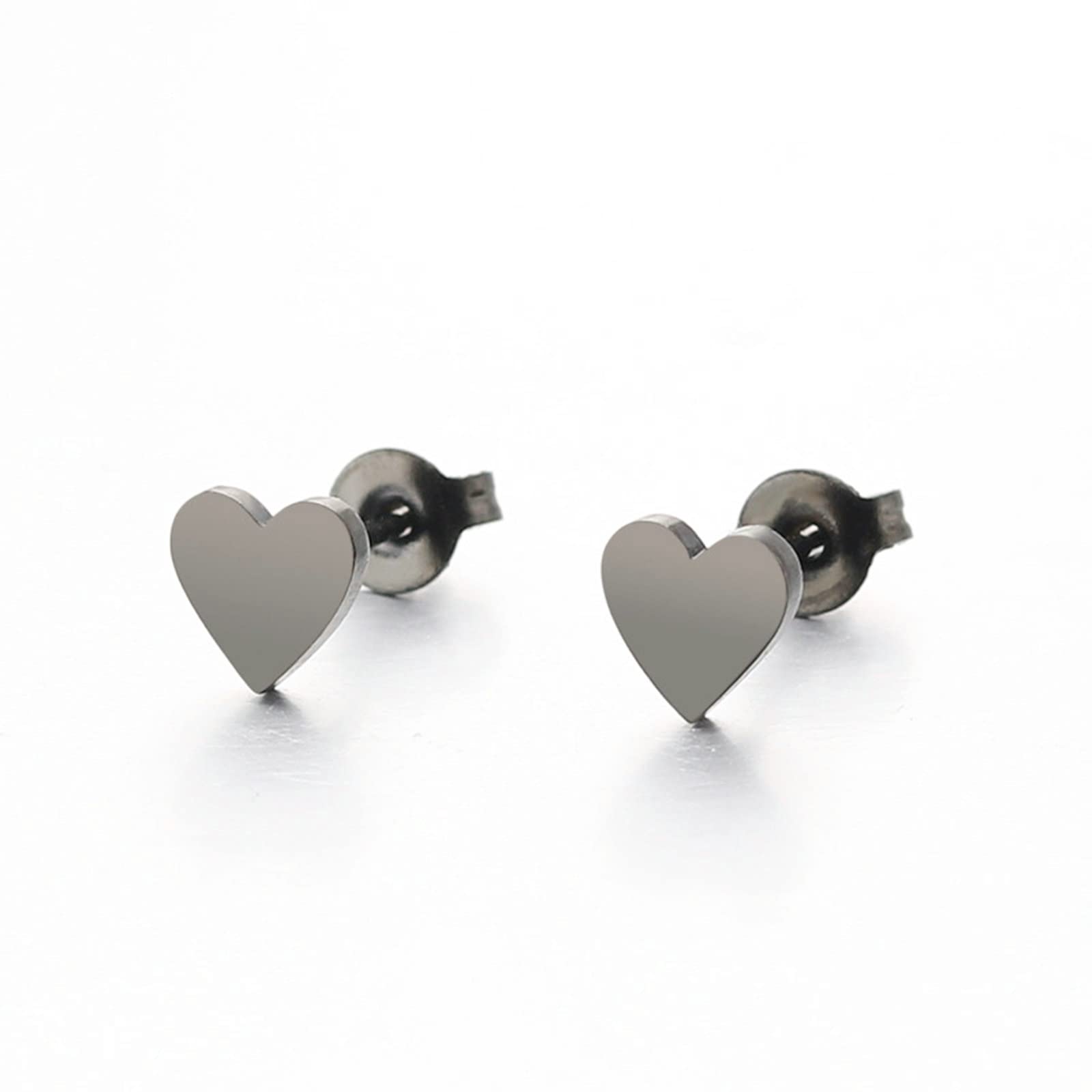 Titanium Stud Earrings for Women - Silver, Black & Gold Heart Studs (3 Pairs, 6/8mm) | Hypoallergenic, Lightweight Jewelry for Everyday Wear & Special Occasions