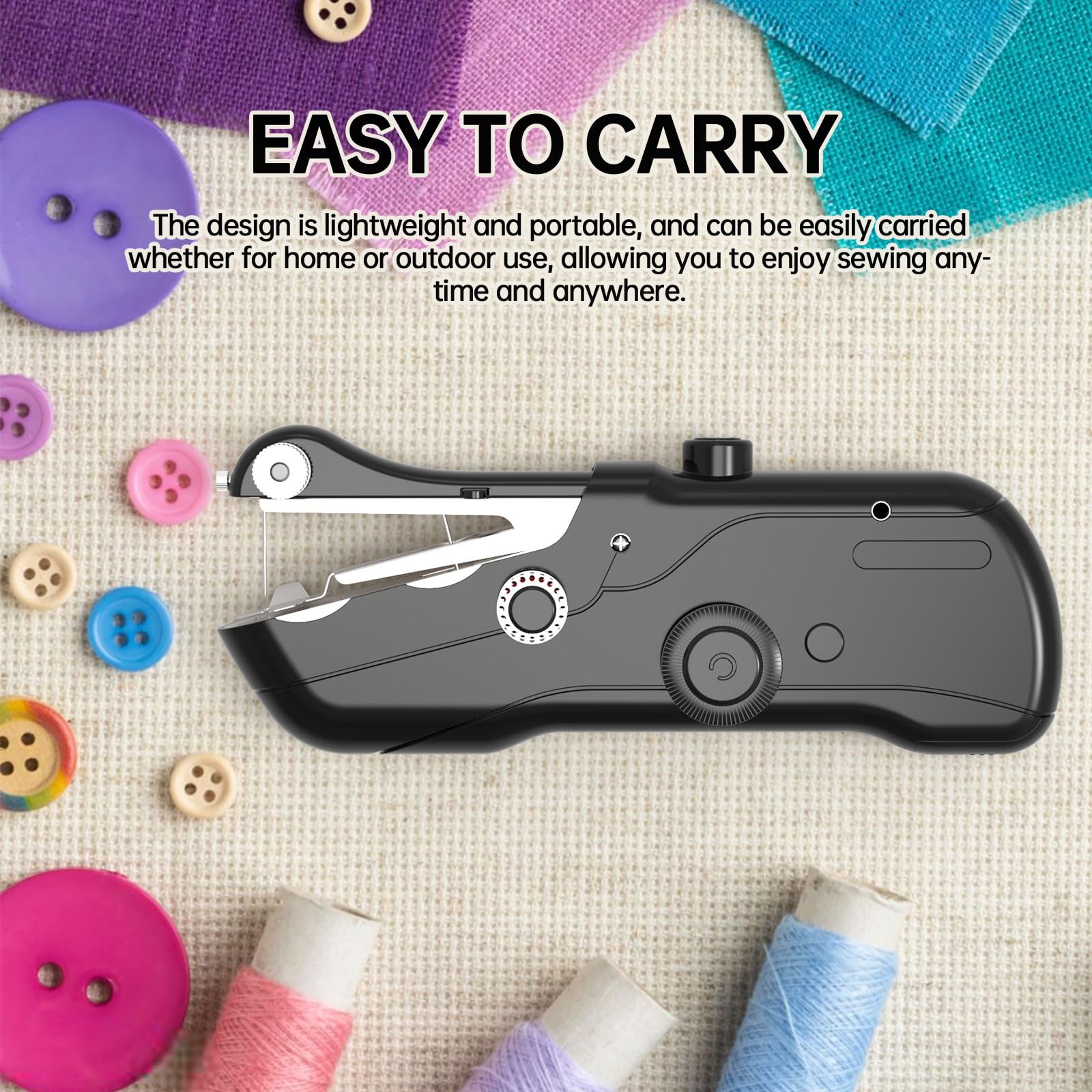 Portable Handheld Sewing Machine - 2 Speed Modes with Storage Case | Electric Mini Sewing Kit for Beginners | Easy to Use for Quick Repairs & DIY Crafts | Dark Black