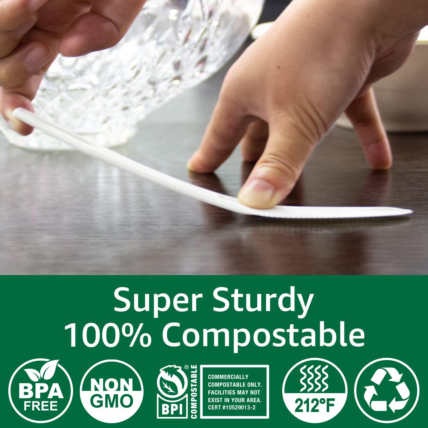 100% Compostable Biodegradable Plastic-Free Cutlery Set - Heavy Duty Eco Friendly Knives Forks Spoons for Wedding, Party, BBQ, Picnic, Camping & Outdoor Dining | Sustainable Disposable Utensils for Home & Commercial Use