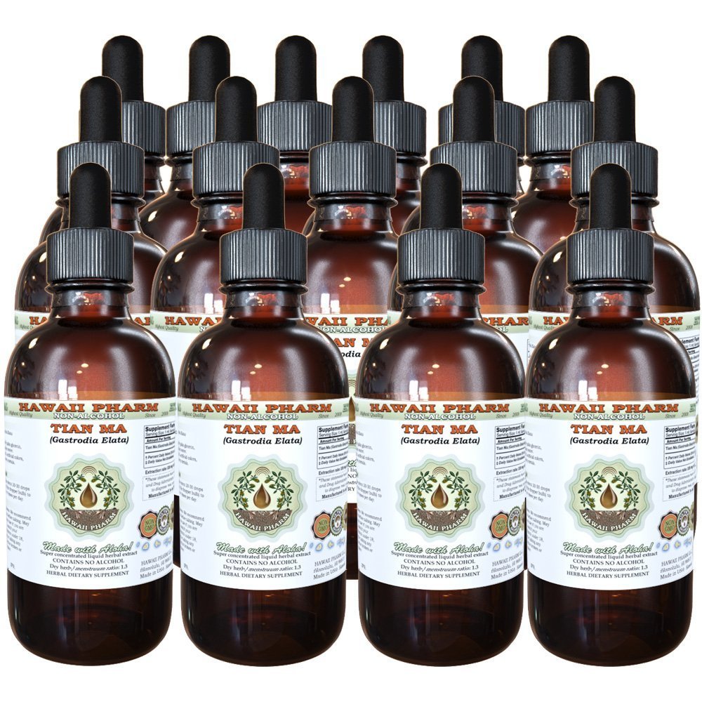 Alcohol-Free Tian Ma (Gastrodia Elata) Liquid Extract - Natural Herbal Supplement by Hawaii Pharm, USA (15x4 fl.oz) - Supports Nervous System & Promotes Relaxation for Stress Relief & Better Sleep