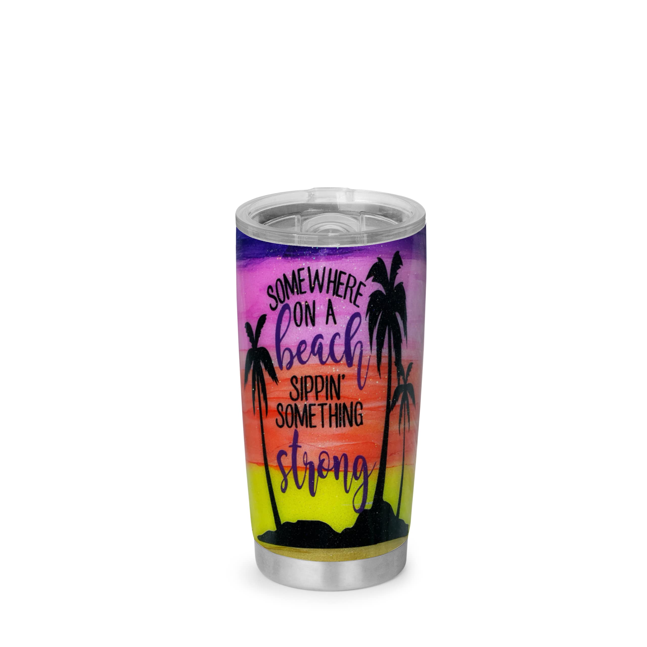 Somewhere On A Beach Sippin' Something Strong Stainless Steel Tumbler - 20oz Insulated Travel Mug for Hot & Cold Drinks - Perfect Gift for Father's Day, Birthday, Anniversary - Great for Beach, Office, Camping & Outdoor Activities (Set of 5)