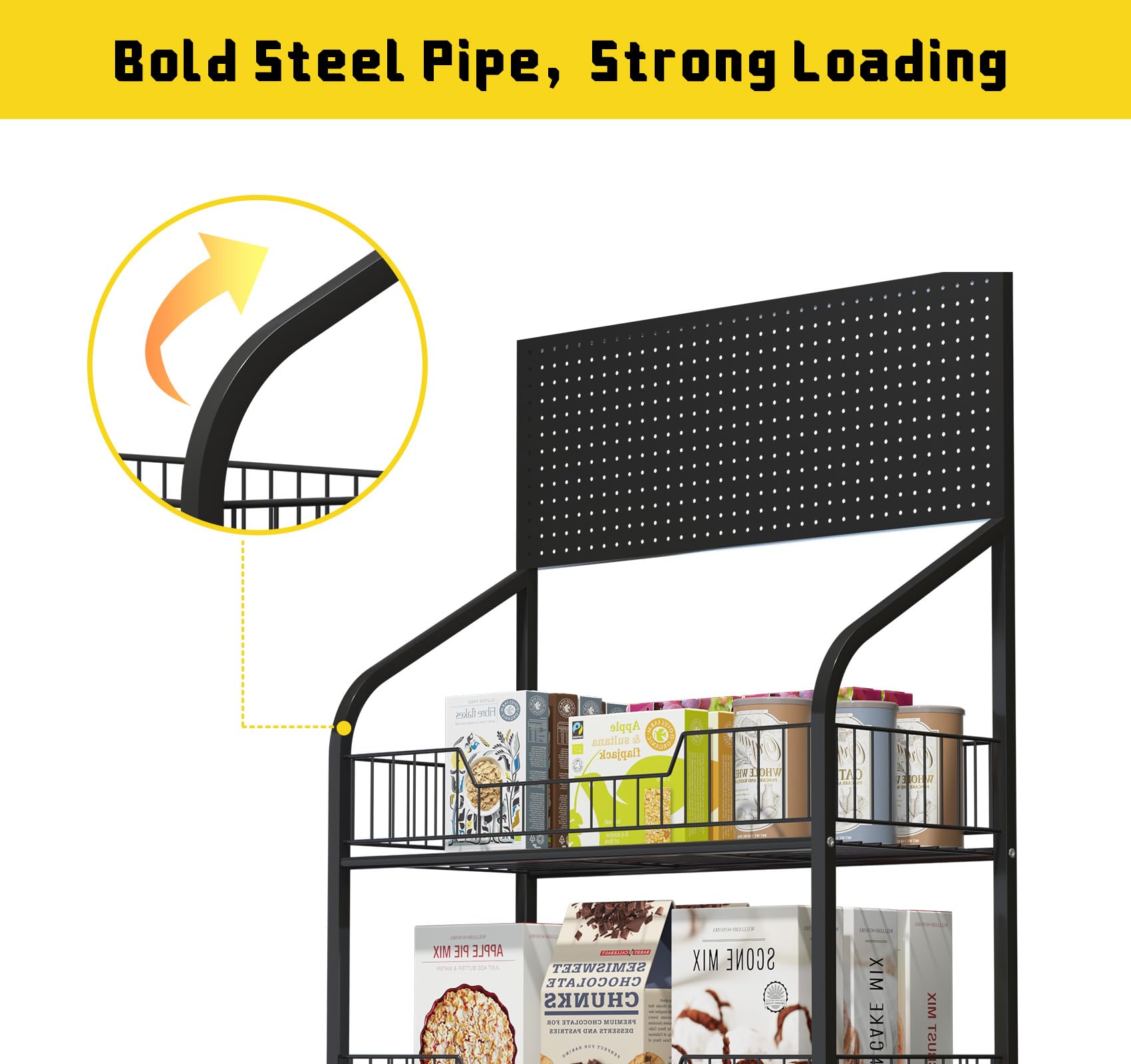 Nisorpa 5-Tier Metal Supermarket Display Rack with Wheels - Free Standing Snack Candy Organizer Cart for Convenience Stores, Home Kitchen - 23.6