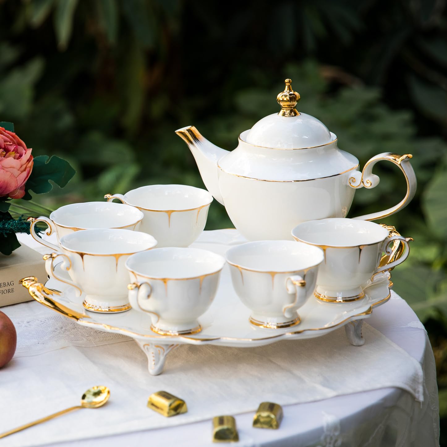 ACMLIFE Fine Bone China Tea Set for 6 - Elegant White Porcelain Tea Cups & Saucers - Perfect for Afternoon Tea Parties, Bridal Showers & Gift Giving - Ideal for Home Entertaining & Special Occasions
