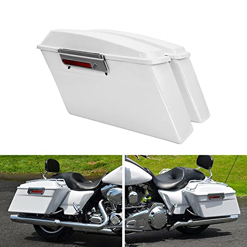 Premium White Hard Saddlebags with Latch Keys & Carpet Liners - Compatible with Harley Touring, Road Glide, Road King, Street Glide, Electra Glide Ultra Class (1994-2013) - Perfect for Long-Distance Rides, Storage & Motorcycle Customization