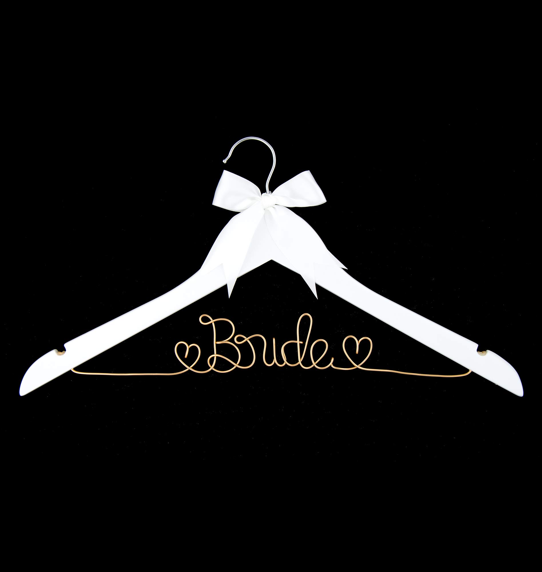 Elegant Wooden & Wire Wedding Dress Hanger for Bride - White with Light Gold Bow - Perfect for Bridal Gowns, Dresses & Special Occasions - Ideal for Wedding, Bridal Shower & Photo Shoots