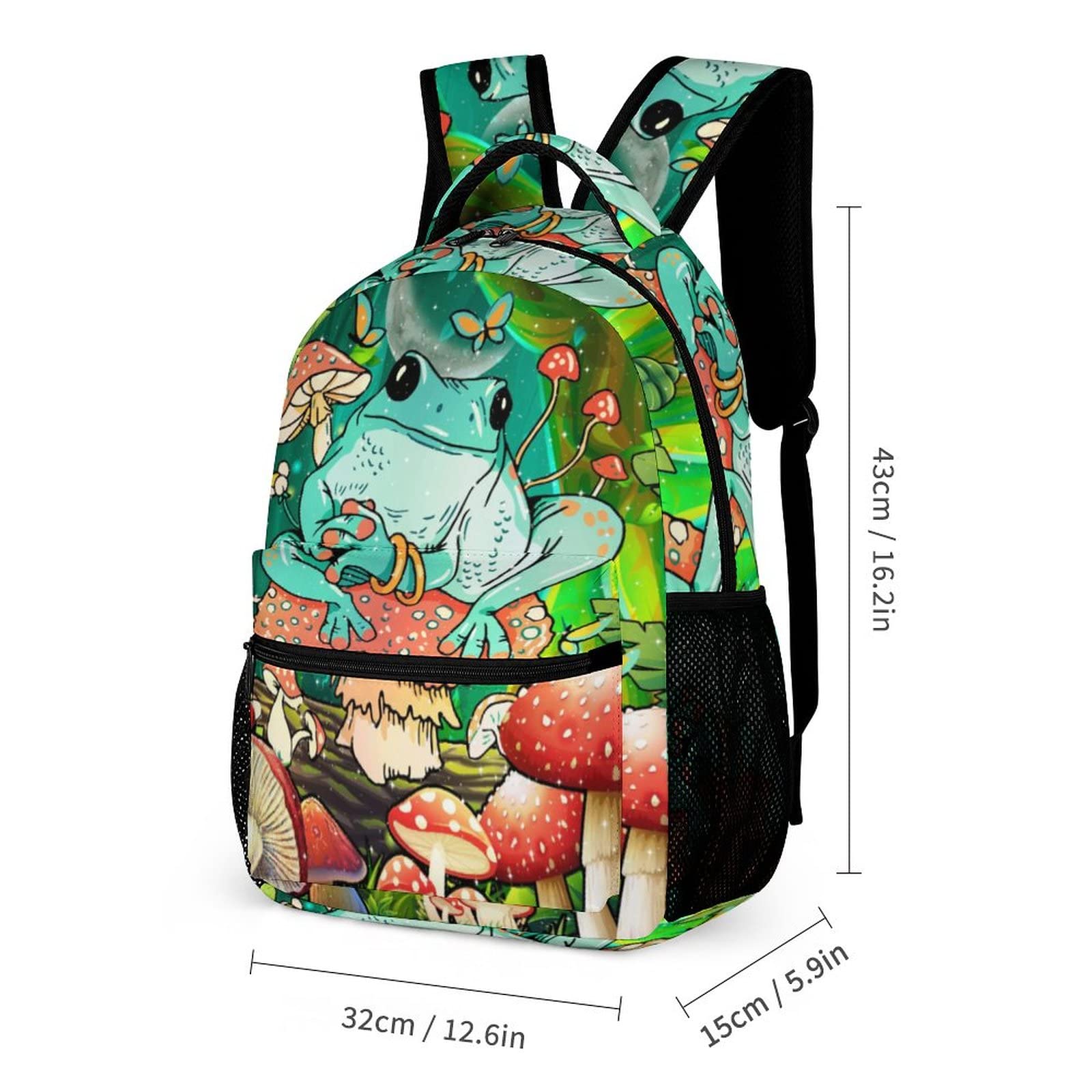 Cute Frog Mushroom Print Backpack for Kids Boys Girls - Durable Polyester School Bag, Stylish Laptop Bookbag for Travel, School & Outdoor Adventures